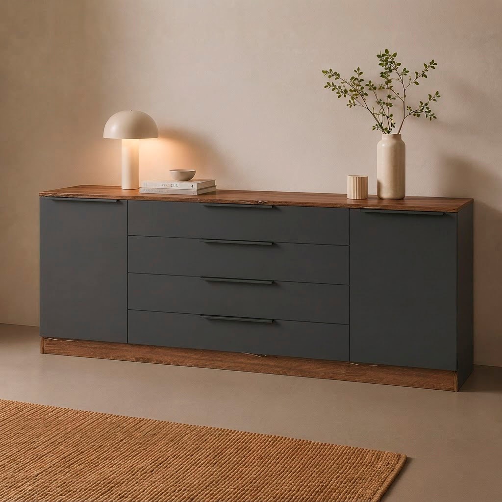 borchardt Möbel Sideboard »Tom, moderne Kommode mit Metallgriffen, 200cm breit« 2 Türen, 3 Schubfächer, Metallgriffe anthrazit,