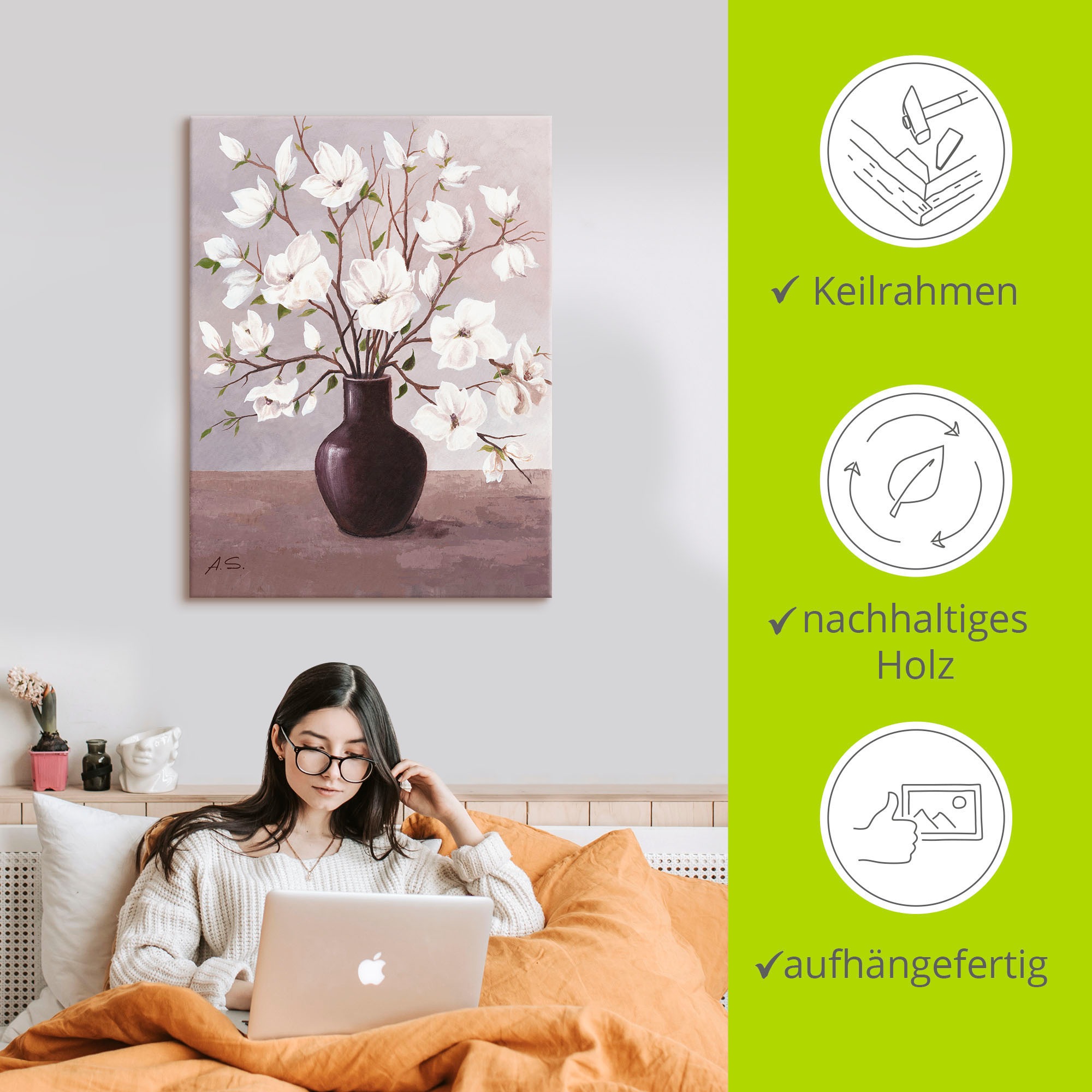 Artland »Magnolien« Blumen 1 Stk. tlg. auf Holzrahmen gespannt