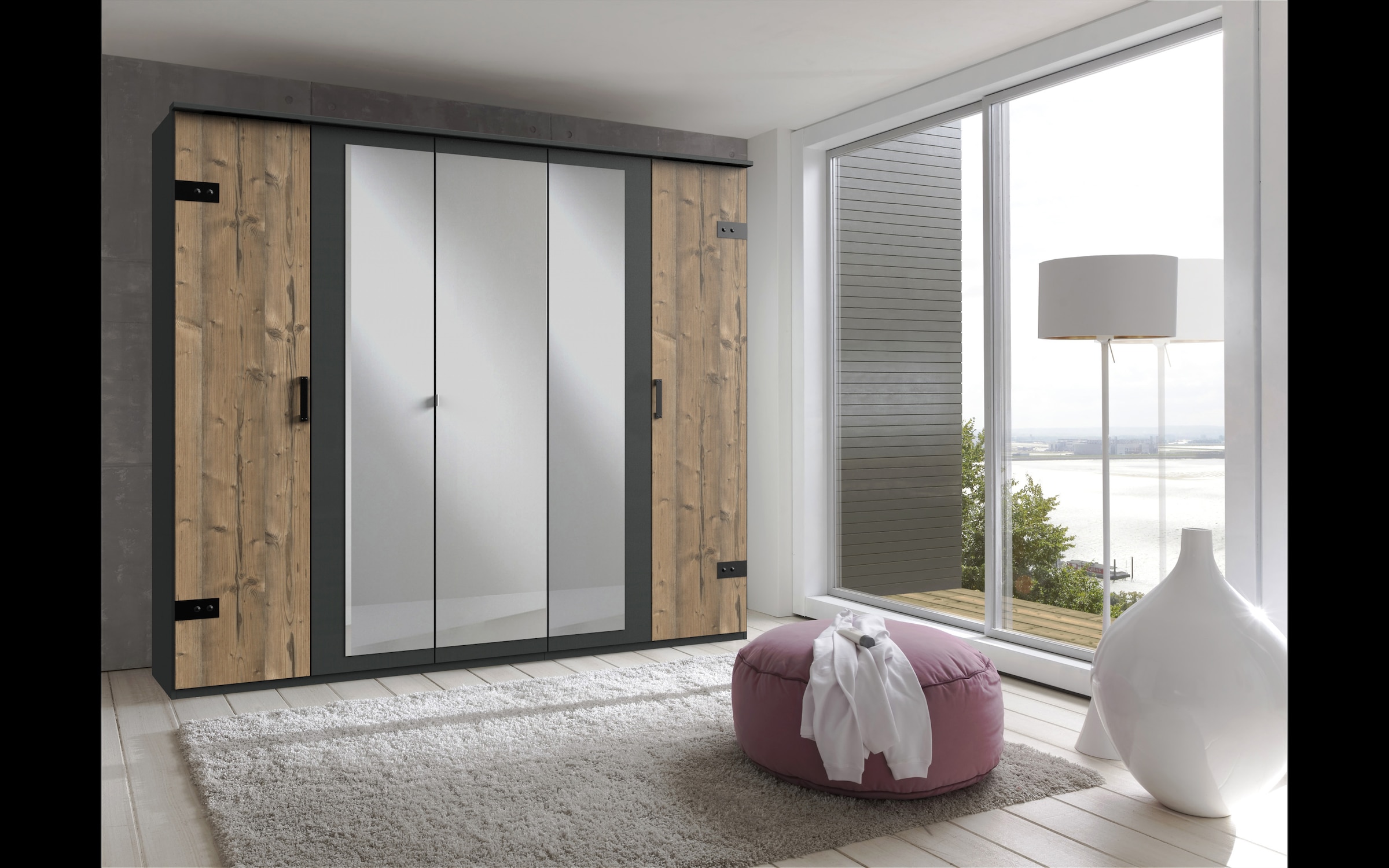 Wimex Kleiderschrank »Stockholm, rustikale Optik im Industrial Design, Made in Germany«, mit Spiegel, 225x58x210 cm, Made in Germany