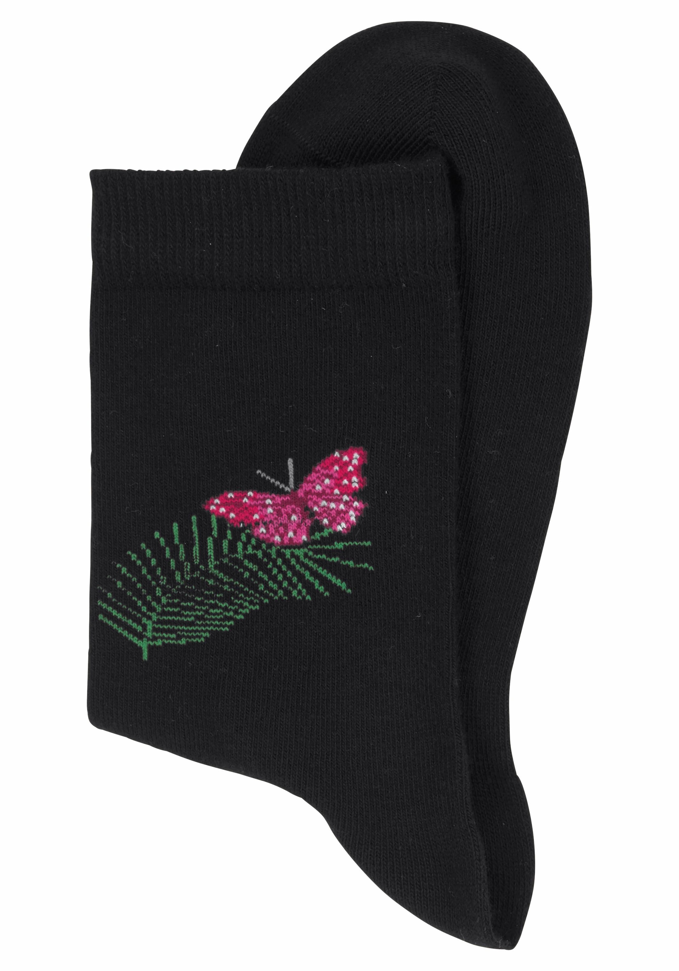 H.I.S Socken, (Packung, 7 Paar), mit Schmetterlings- und Vogelmotiven