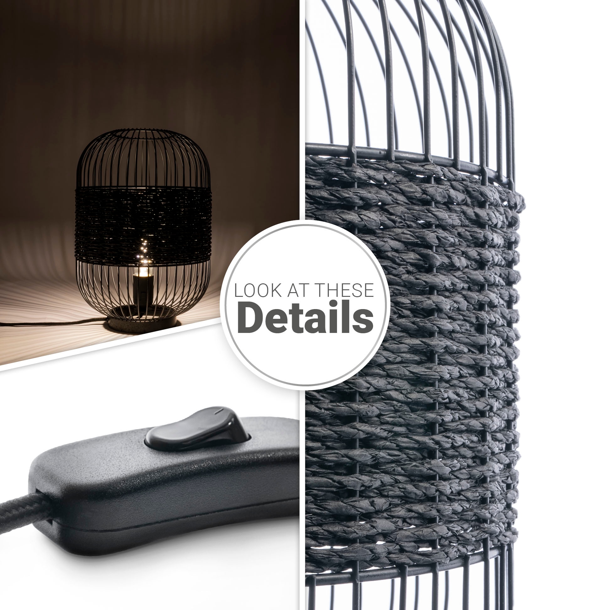 Paco Home Tischleuchte »PUCA« E27 Käfig  Papier Nachttisch Lampe Metall E27 Vintage Boho