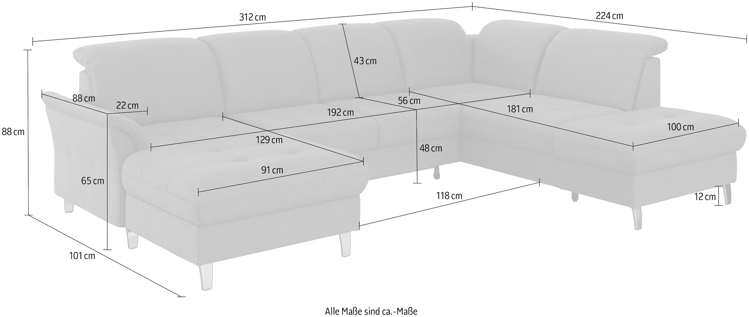 sit&more Wohnlandschaft »Maggiore U-Form«, wahlweise mit Kopfteilverstellung, Bettfunktion und Stauraum