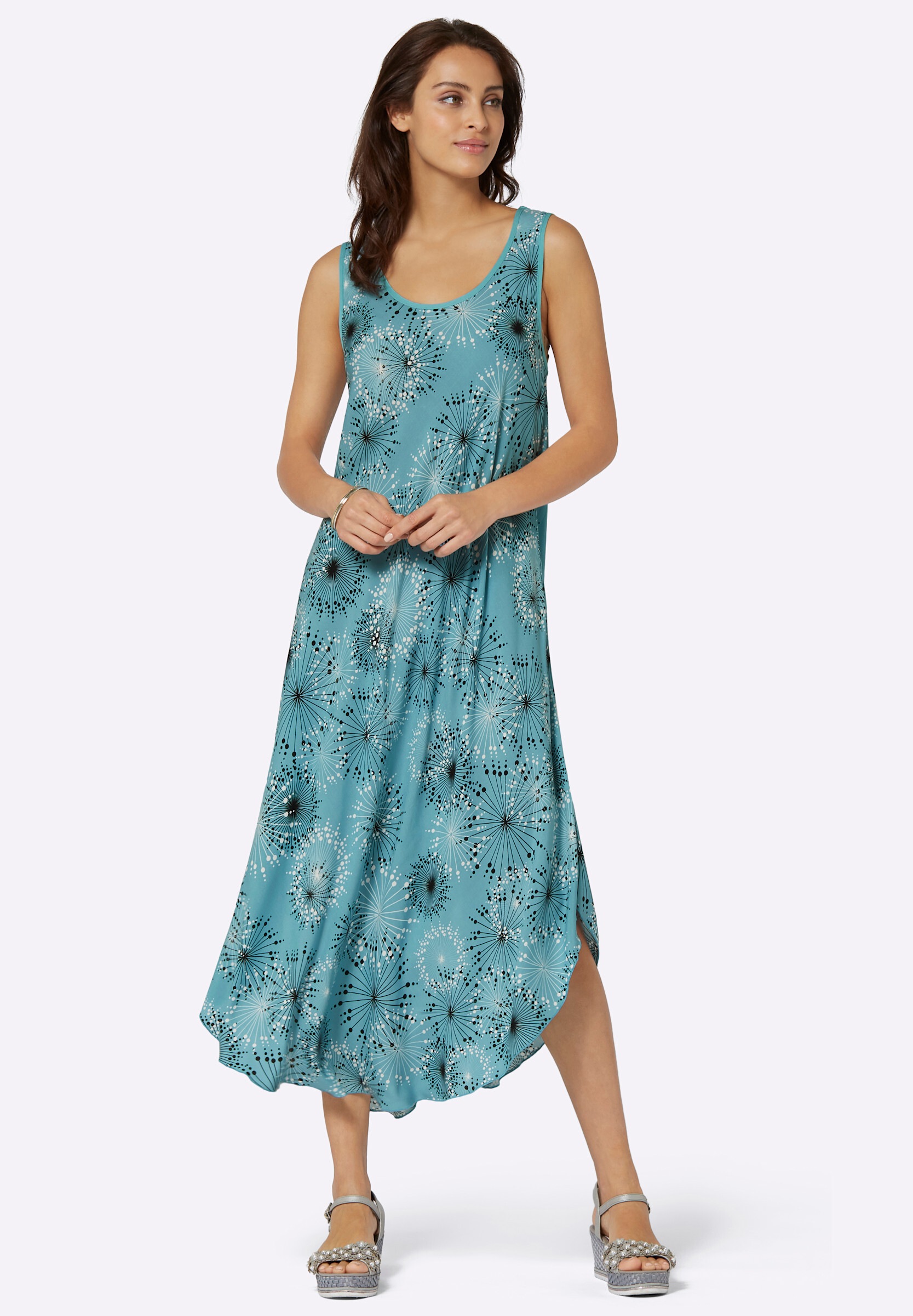Witt Trägerkleid »Kleid Druckkleid mit Blüten-Muster, figurumspielend« Ohne Taschen