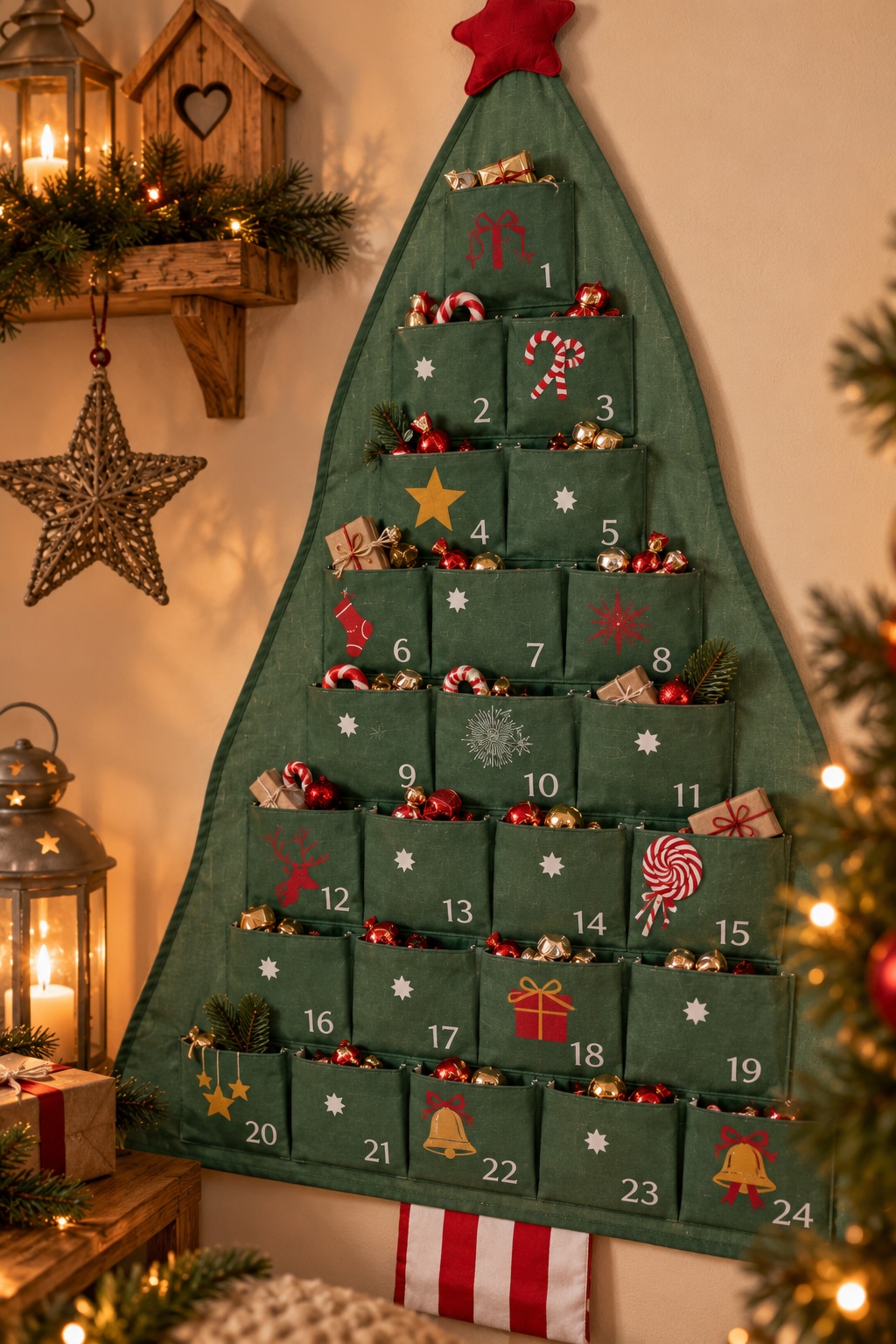 OTTO home Adventskalender »Weihnachtsbaum mit dekorierten Taschen, wiederverwendbar« Es liegt keine Altersempfehlung vor aus Stoff, ca. 120x68cm, zum Hängen an Türen und Wänden