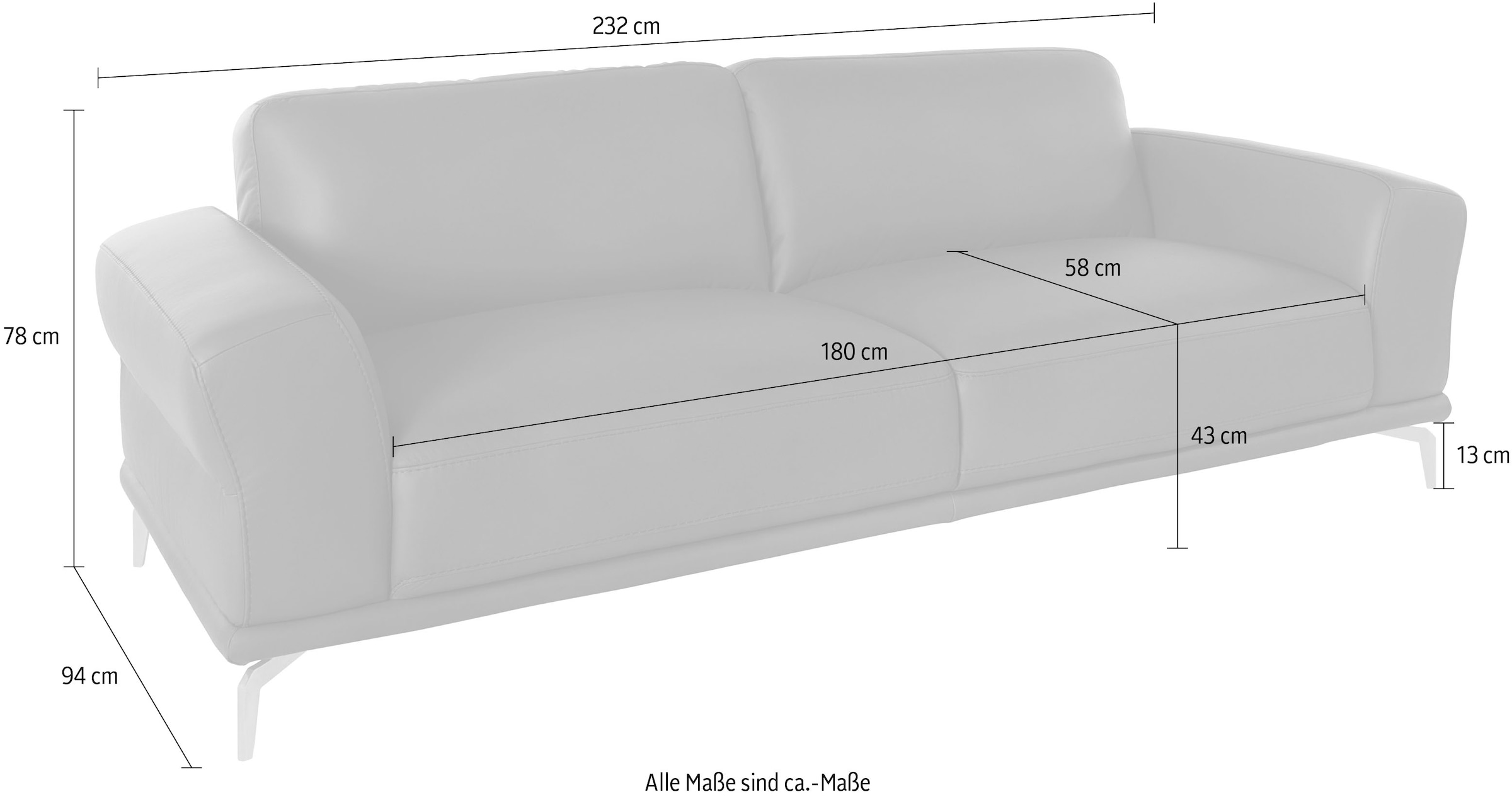 W.SCHILLIG 2,5-Sitzer »montanaa« mit Metallfüßen in Bronze pulverbeschichtet, Breite 232 cm