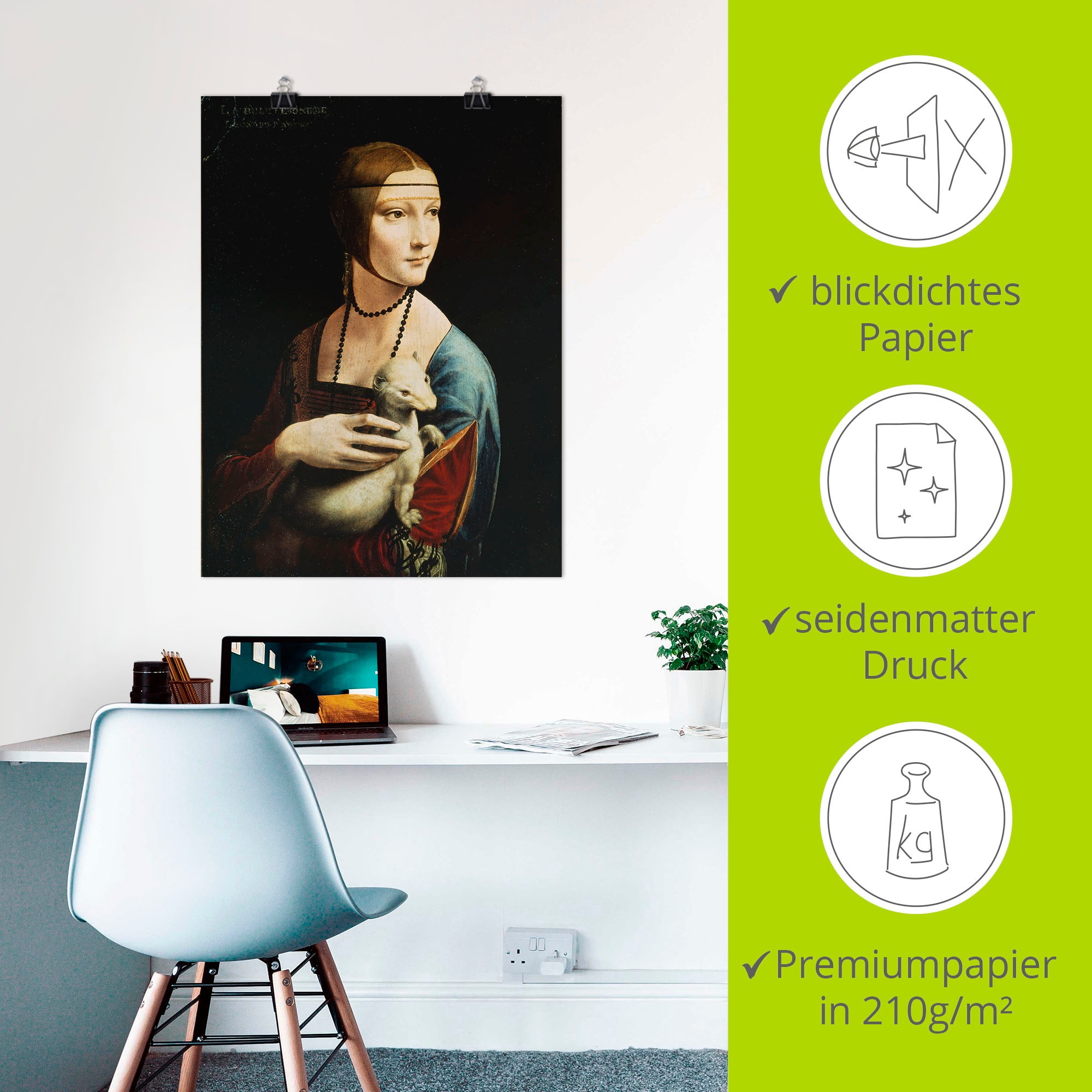 Artland Wandbild »Dame mit dem Hermelin Porträt« Frau 1 Stk. tlg. als Leinwandbild, Poster in verschied. Größen