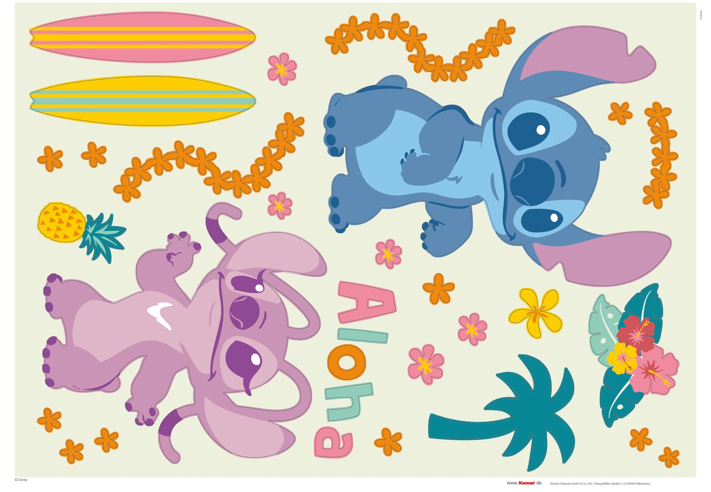 Komar Wandtattoo »Stitch Aloha - Größe 50 x 70 cm«, (31 St.), selbstklebend, Wandsticker, Kinderzimmer