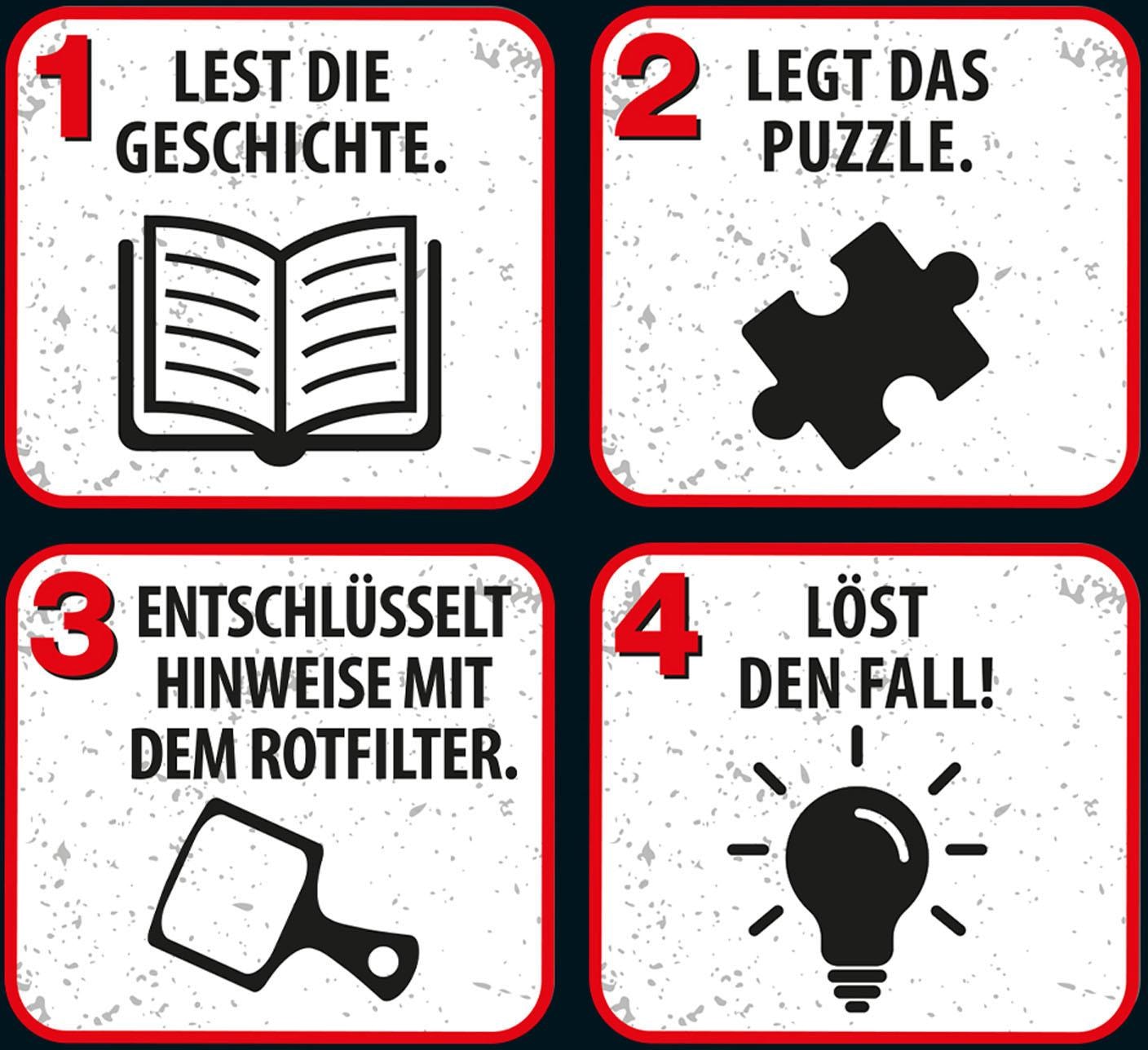 Kosmos Puzzle »Krimipuzzle Die drei ??? Kids 200 Teile / Spuk auf dem Schulfest« leuchtet im Dunkeln, Made in Germany