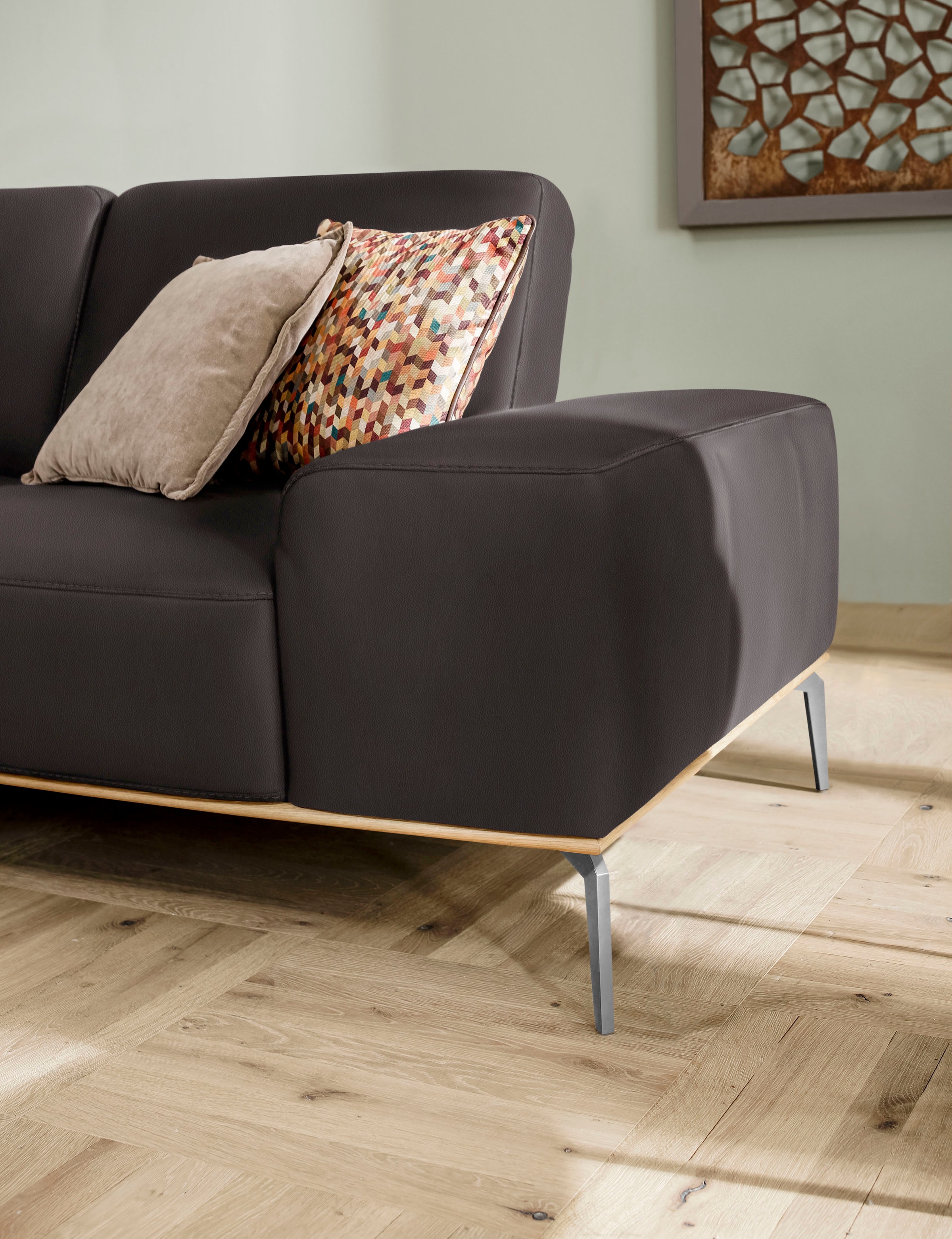 W.SCHILLIG Ecksofa »run, Designsofa mit tollem Sitzkomfort, L-Form«, mit elegantem Holzsockel, Füße in Chrom glänzend, Breite 279 cm