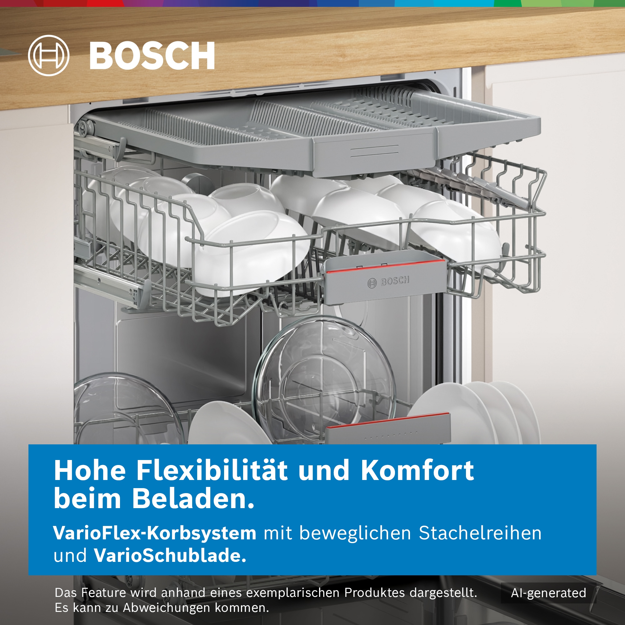 BOSCH teilintegrierbarer Geschirrspüler Serie 4 »SMI4HVS14E« 14 tlg. Maßgedecke Mit 3-fach Rack Matic, flexible Körbe & Schubladen