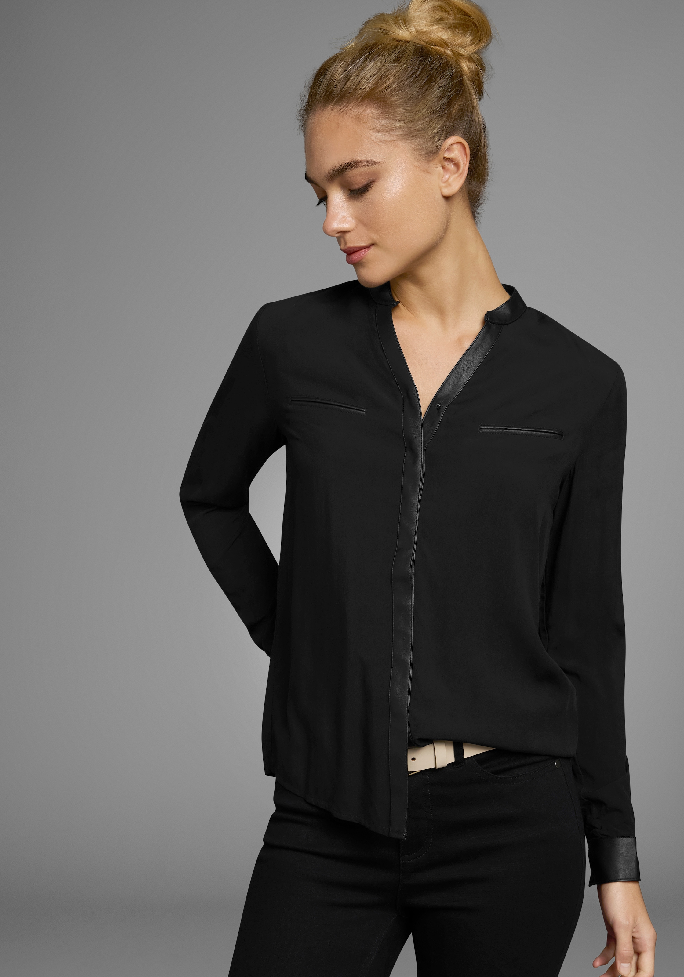 AJC Hemdbluse, mit Details aus Lederimitat