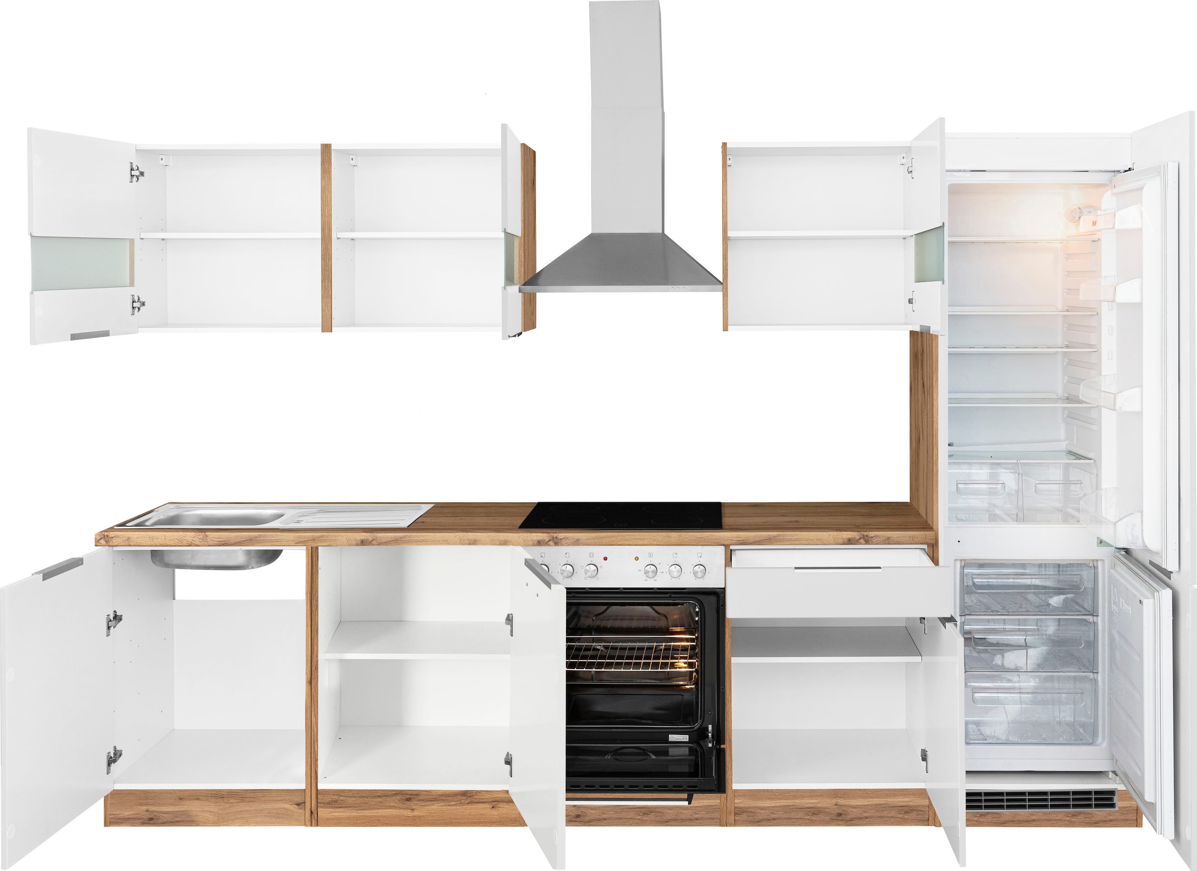 KOCHSTATION Küchenzeile »KS-Luhe« 300 cm breit, wahlweise mit oder ohne E-Geräten, gefräste MDF-Fronten