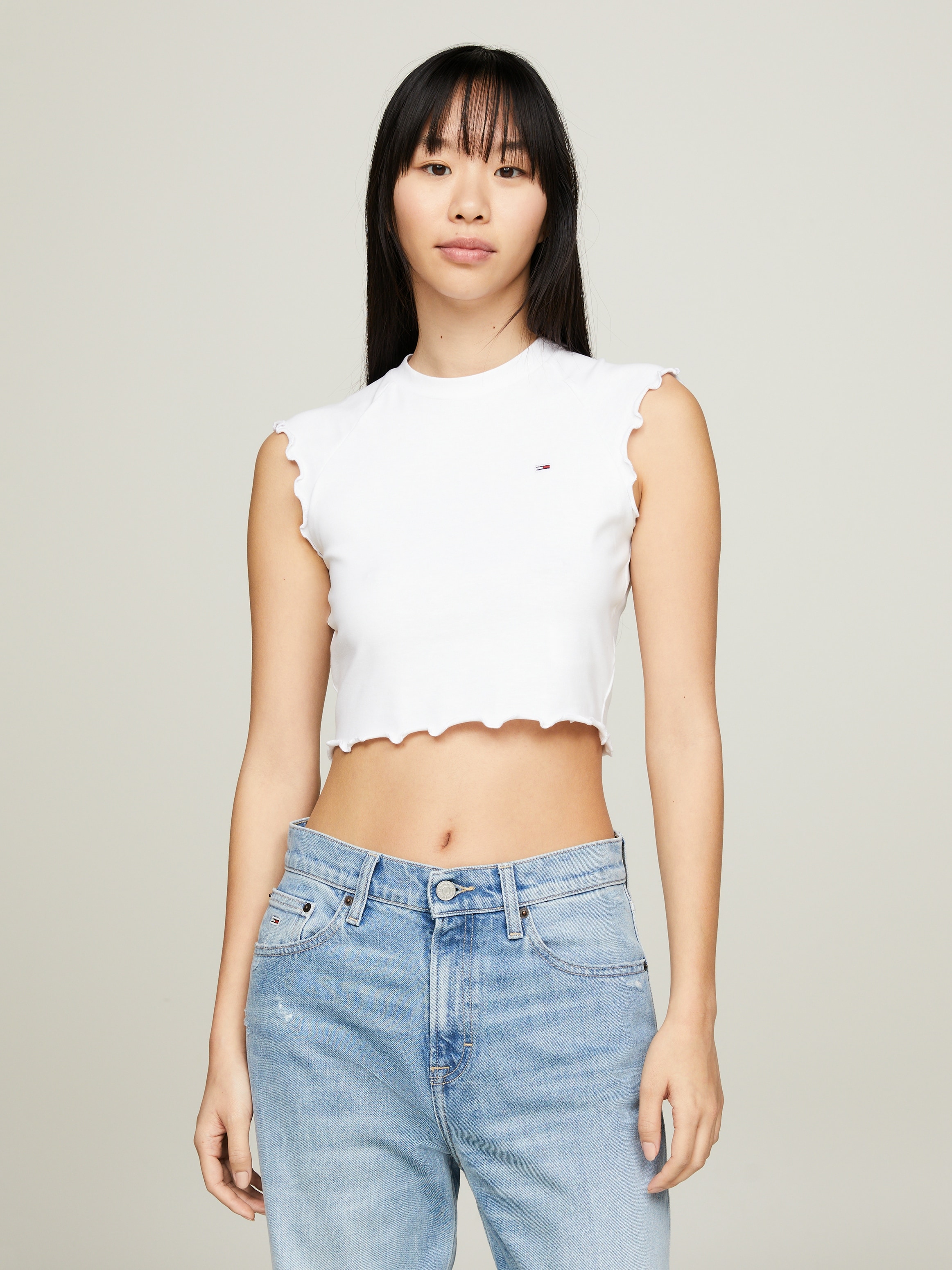 Tommy Jeans T-Shirt »TJW SLIM CRP BABYLOCK RIB TEE«, mit gewelltem Abschlüssen am Ärmel & Saum