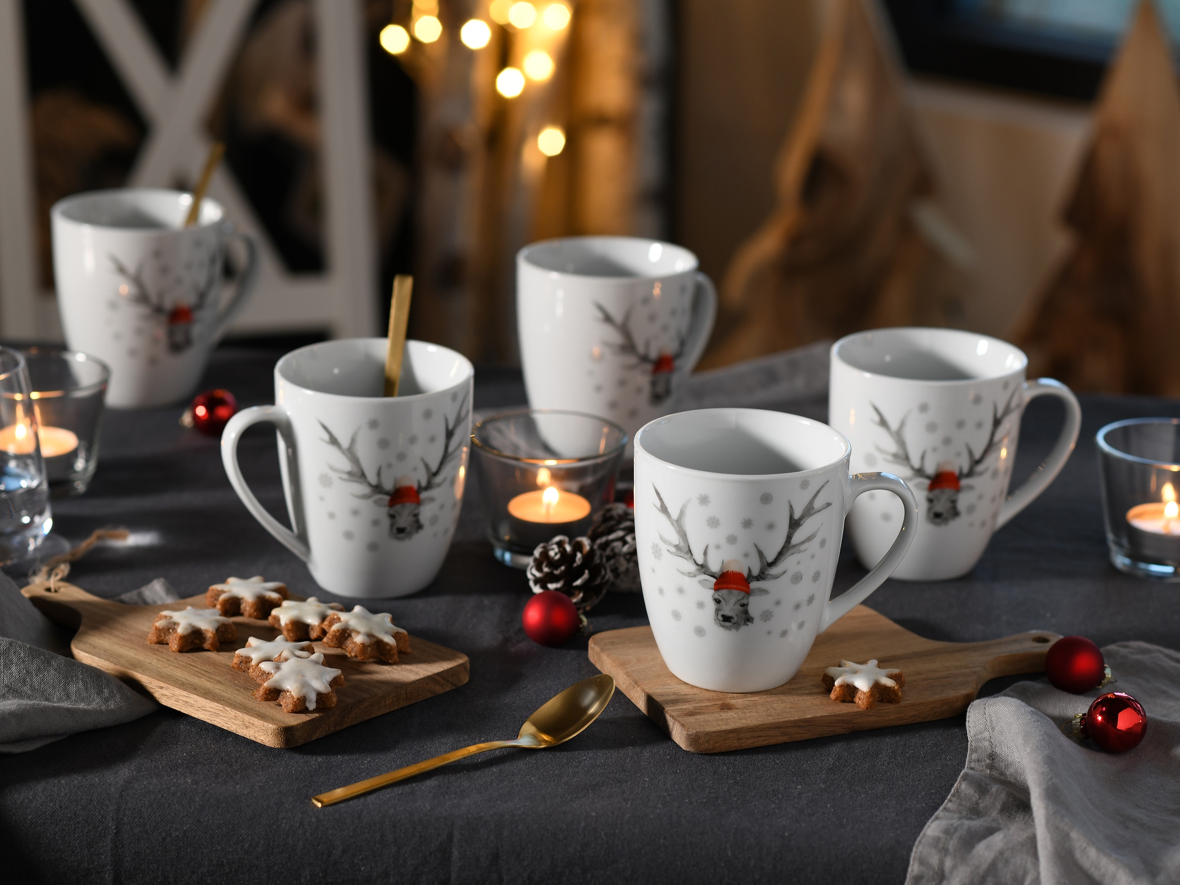 CreaTable Frühstücks-Geschirrset »Hirsch, Frühstücksset 18-tlg« Winterdekor, Hirschmotiv