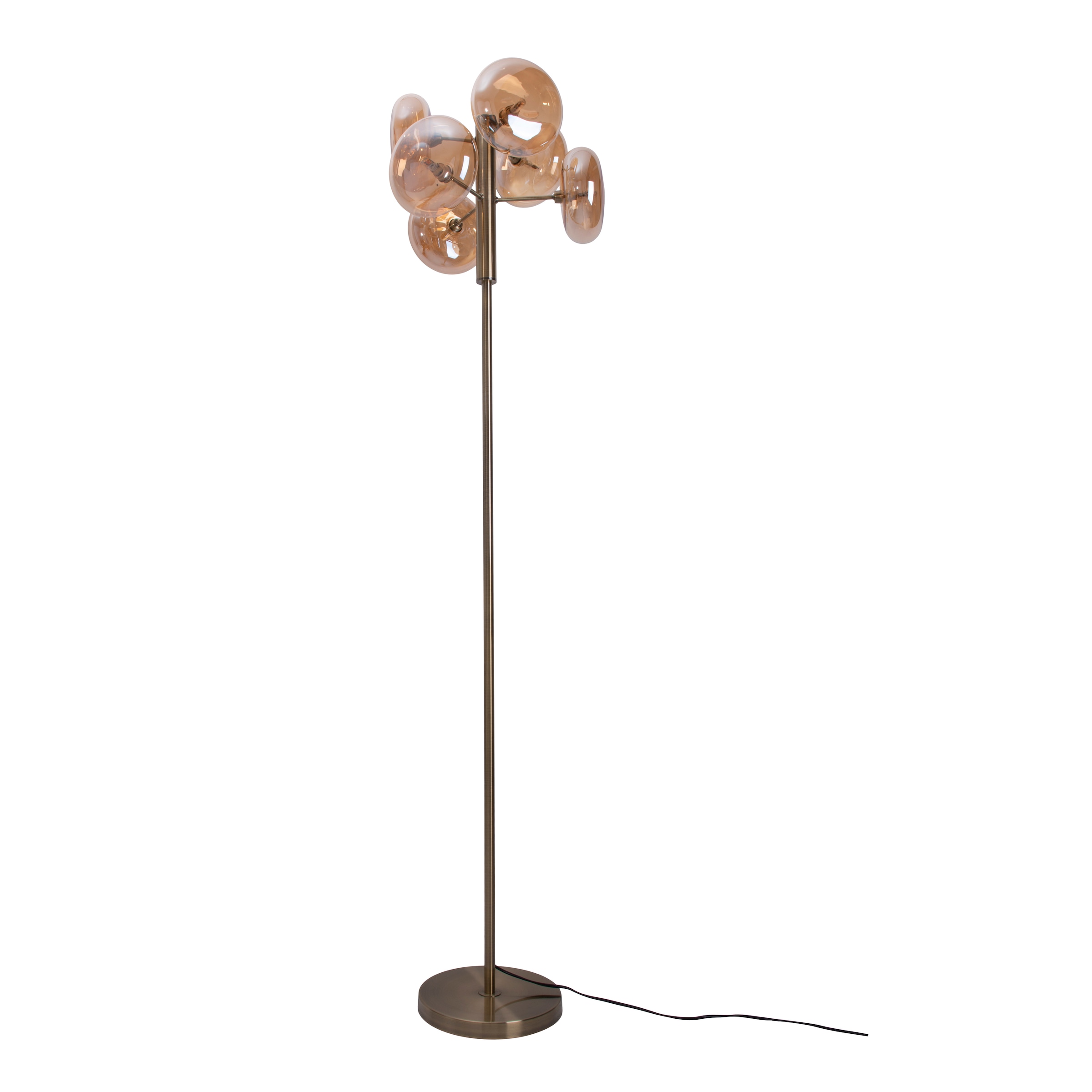 näve Stehlampe »Orion«, 6 flammig, Leuchtmittel G9 | ohne Leuchtmittel, 6flg., G9, Glasschirme messing-matt, Zuleitung 200cm m. Fußschalter