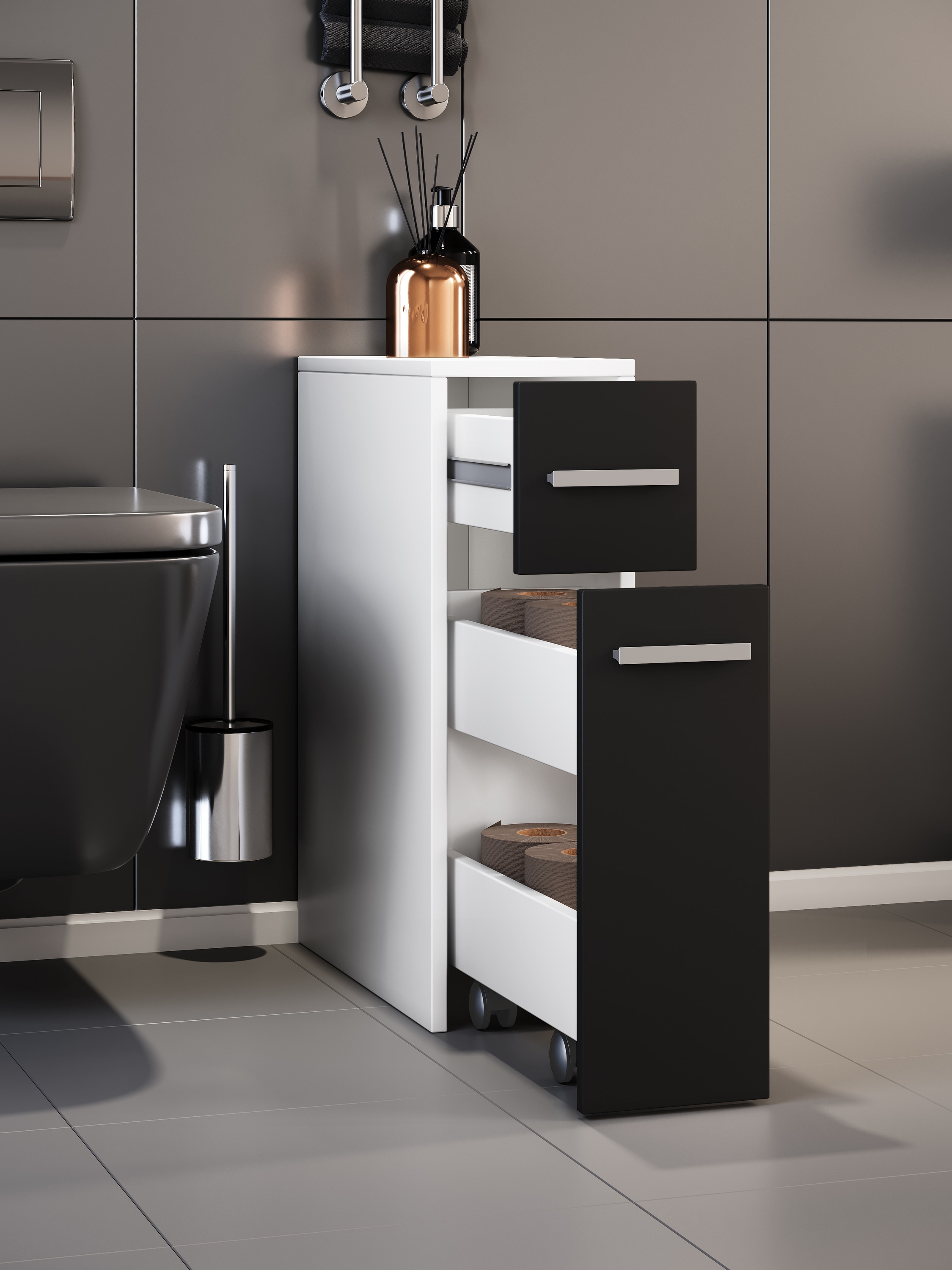 VCM Hochschrank »VCM Holz Midischrank | Nischenschrank | Maße: H. 61 x B. 20 x T. 45 cm | Raumteiler | 2 Schubladen - Zalo«, (1 St.)