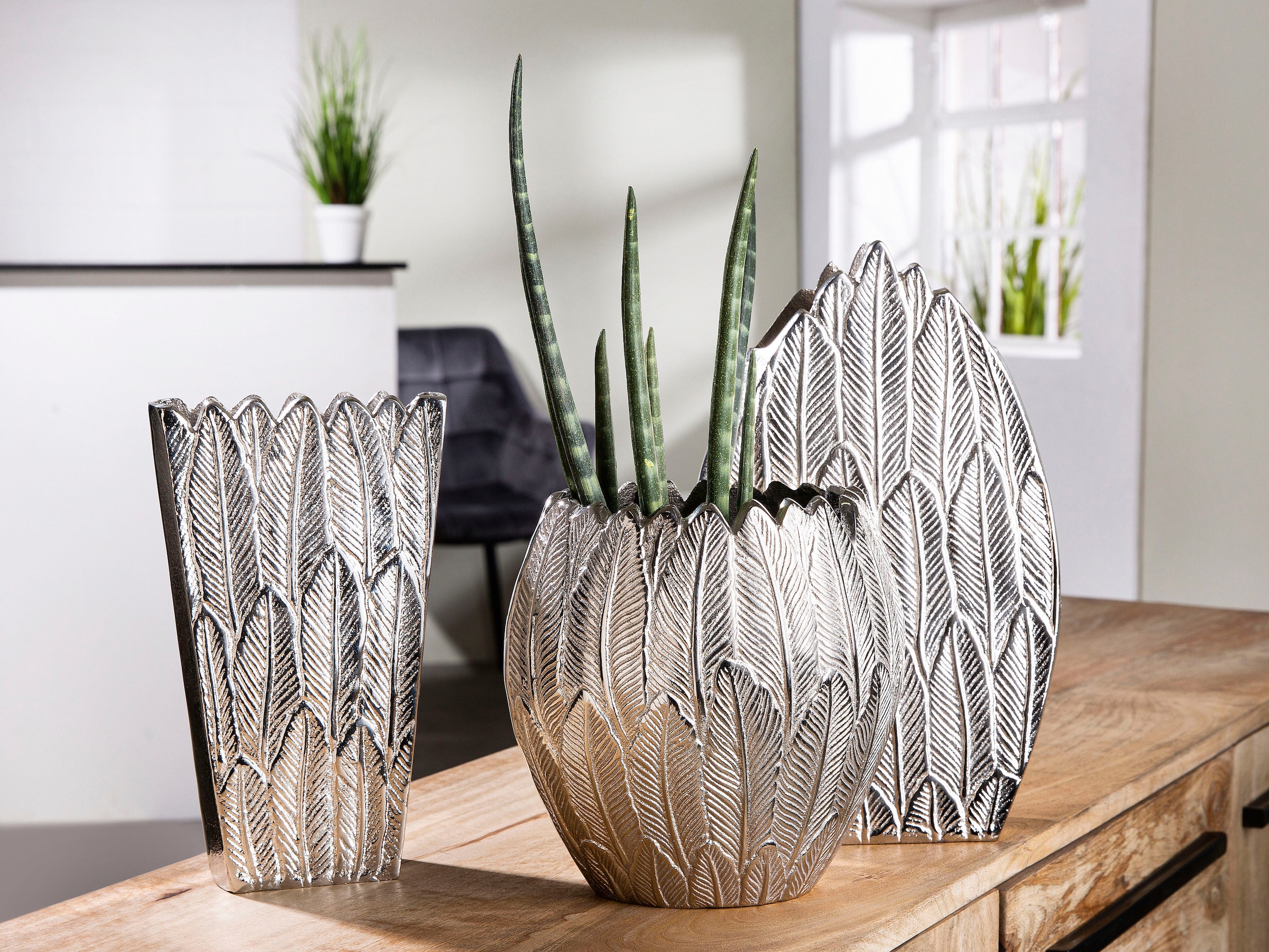 Casablanca by Gilde Dekovase bequem Dekoobjekt, aus Aluminium, Kugelform (1 kaufen Vase »Feder«, St.)