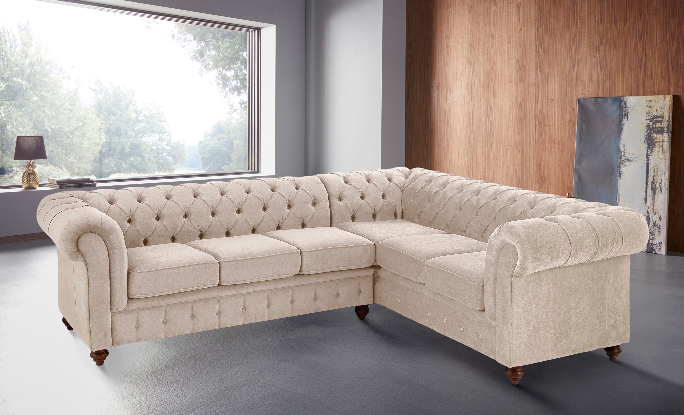 Home affaire Chesterfield-Sofa »Chesterfield Ecksofa, auch in Leder L-Form« hochwertige Knopfheftung , langer Schenkel links oder rechts wählbar