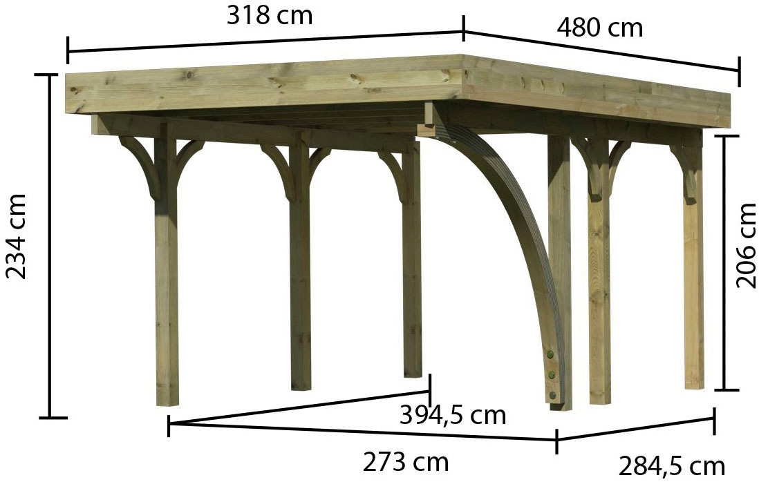 Karibu Einzelcarport »»Classic 1 SET« Stahl-Dach Variante B, mit einem Einfahrtsbogen« Massivholz 250 cm KDI aus Masivholz
