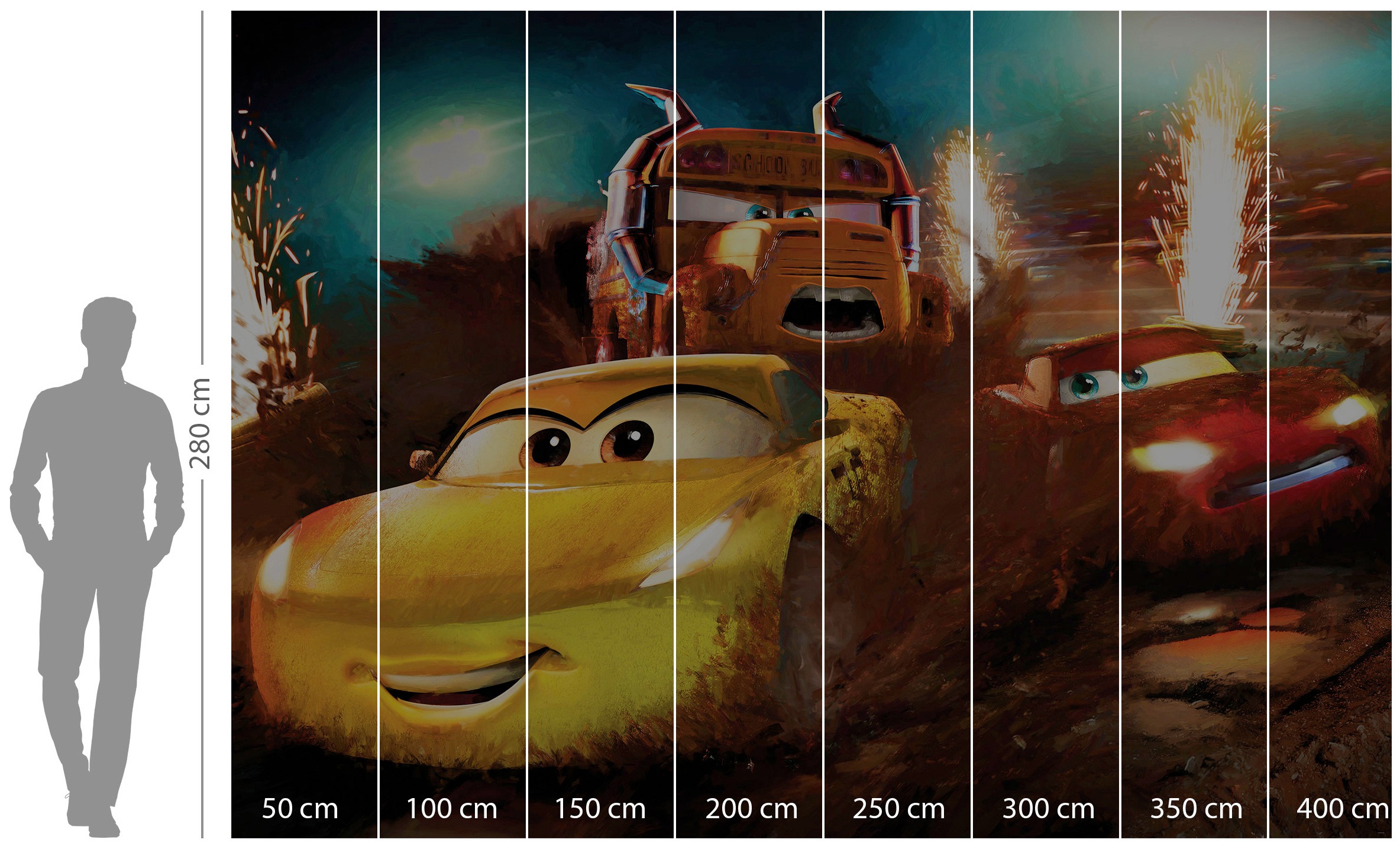 Komar Vliestapete »Digitaldruck Vlies - Cars Dirt Track - Größe 350 x 250 cm«, bedruckt, Kinderzimmer