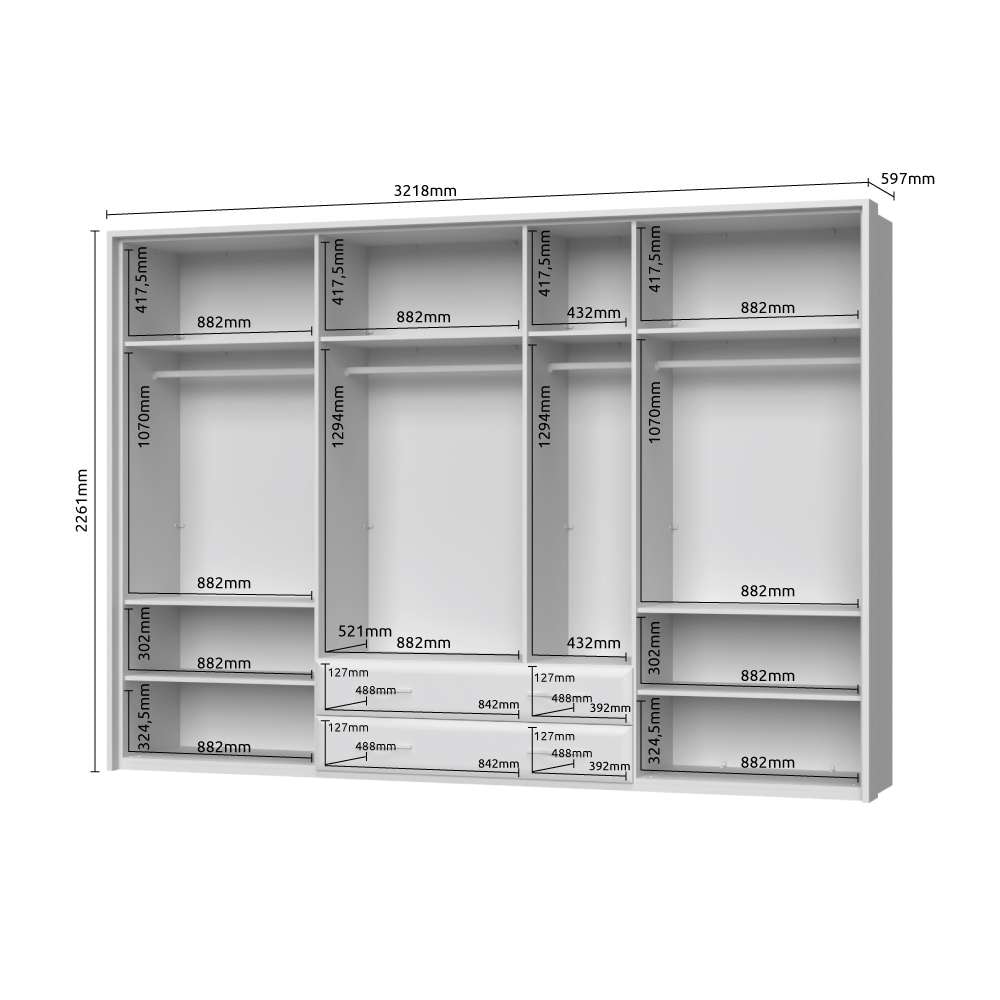 Home affaire Kleiderschrank »Gala, beige hochglänzend UV lackiert, kratzfest, FSC-zertifiziert«, (abgerundete Schubladen aus MDF im Holzdekor, soft-close), mit Beleuchtung und Passpartourahmen, hoher Schrank (224cm), 4 Breiten