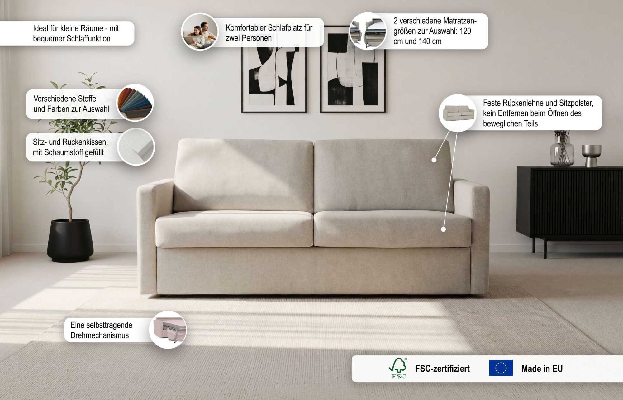 Home affaire Schlafsofa »GOLDPOINT 182cm,  Dauerschläfer, Liegefläche 140/200 cm« 3-Sitzer mit Dauerschläfer-Funktion, Bonell-Federkernmatratze