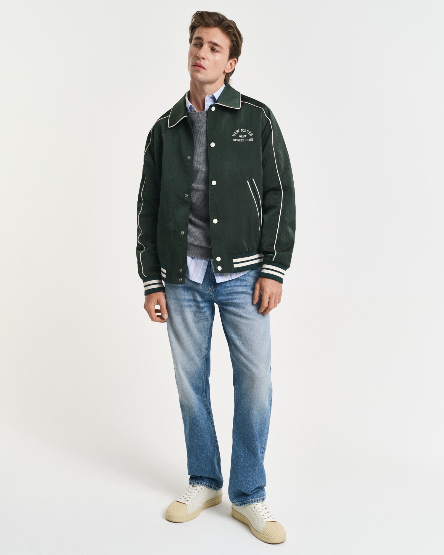 Gant Rundhalspullover »COTTON PIQUE C-NECK« mit Logostickerei auf der Brust