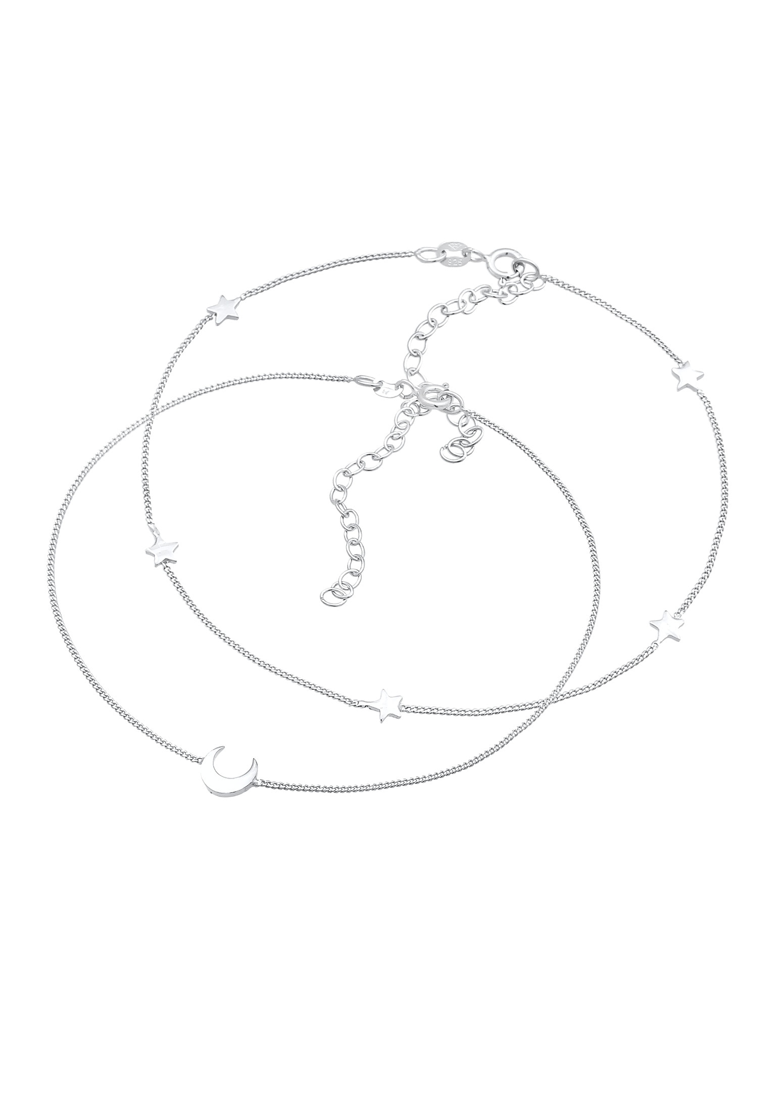 Elli Fußketten Set »Fußschmuck Stern Halbmond Astro Duo Set 925 Silber«