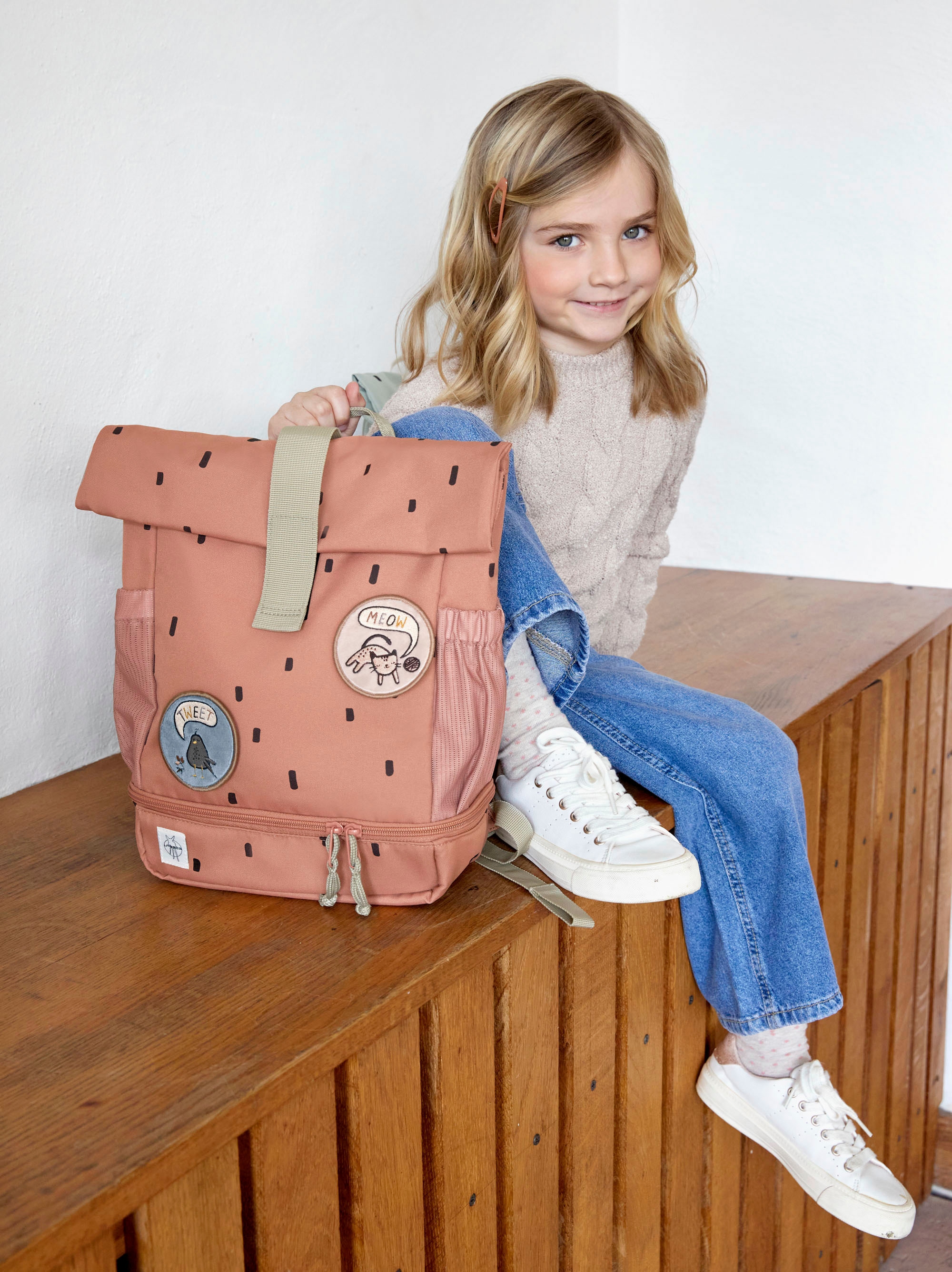 LÄSSIG Kinderrucksack »Happy Prints, Mini Rolltop, Caramel«, Reflektoren