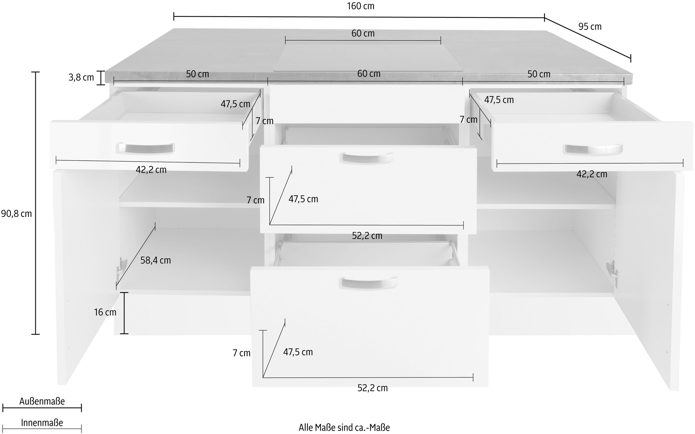 KOCHSTATION Kücheninsel »KS-Cara«, Vollauszüge und Soft-Close-Funktion, Stellbreite 160 x 95 cm