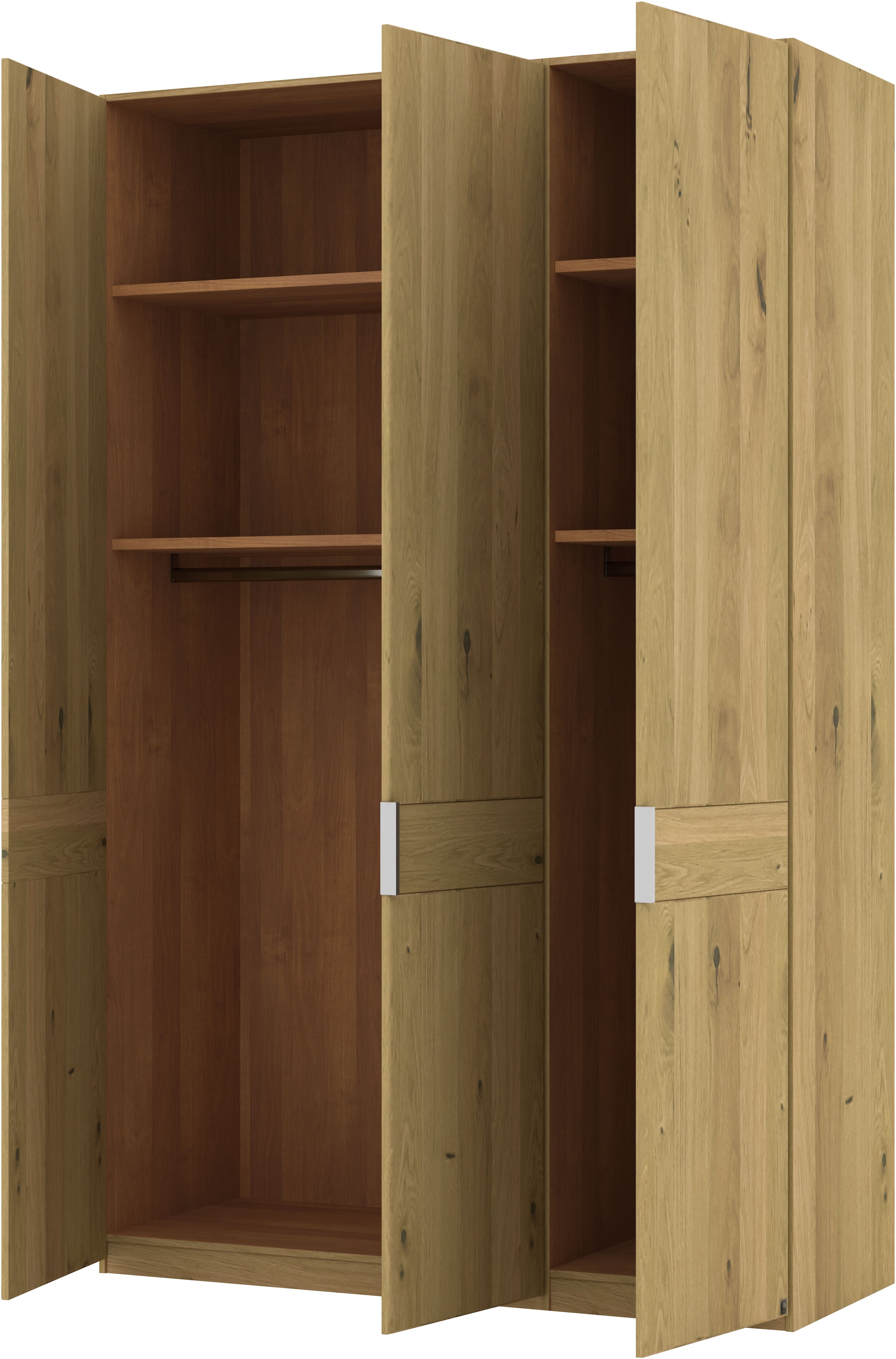 Musterring Drehtürenschrank »Savona, Kleiderschrank, Schrank, Garderobe, teilmassiv Eiche«, (mit Türdämpfern, in 5 Breiten & 2 Höhen, extra Böden, MADE IN GERMANY), Türen in Bianco-Eiche massiv, mit Querriegel, verschiedene Größen