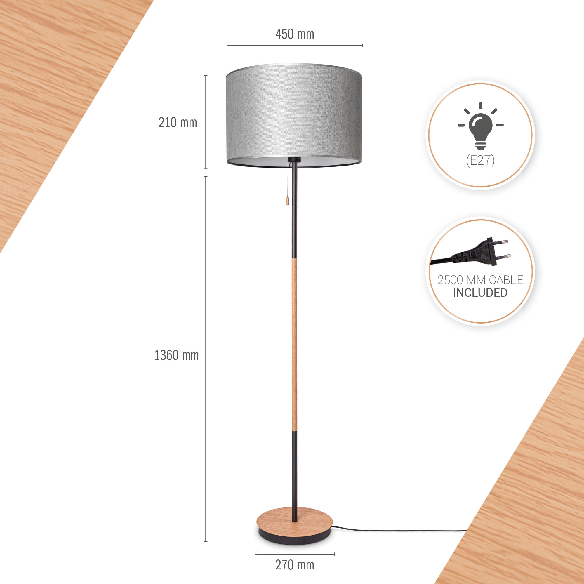 Paco Home Stehlampe COLOR«, UNI online Garantie E27 Jahren Wohnzimmer CANVAS Standleuchte 3 kaufen Stoffschirm Stofflampe mit Skandi Einfarbig | »EKO XXL