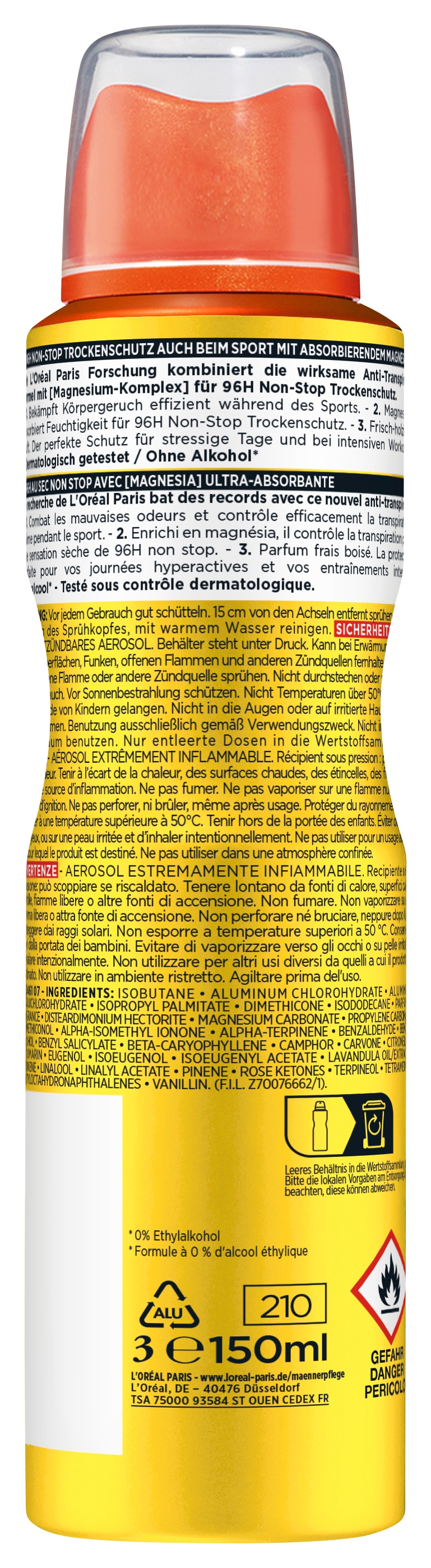 L'ORÉAL PARIS MEN EXPERT Deo-Spray »Deo Spray Invincible Sport« mit hoher Zuverlässigkeit