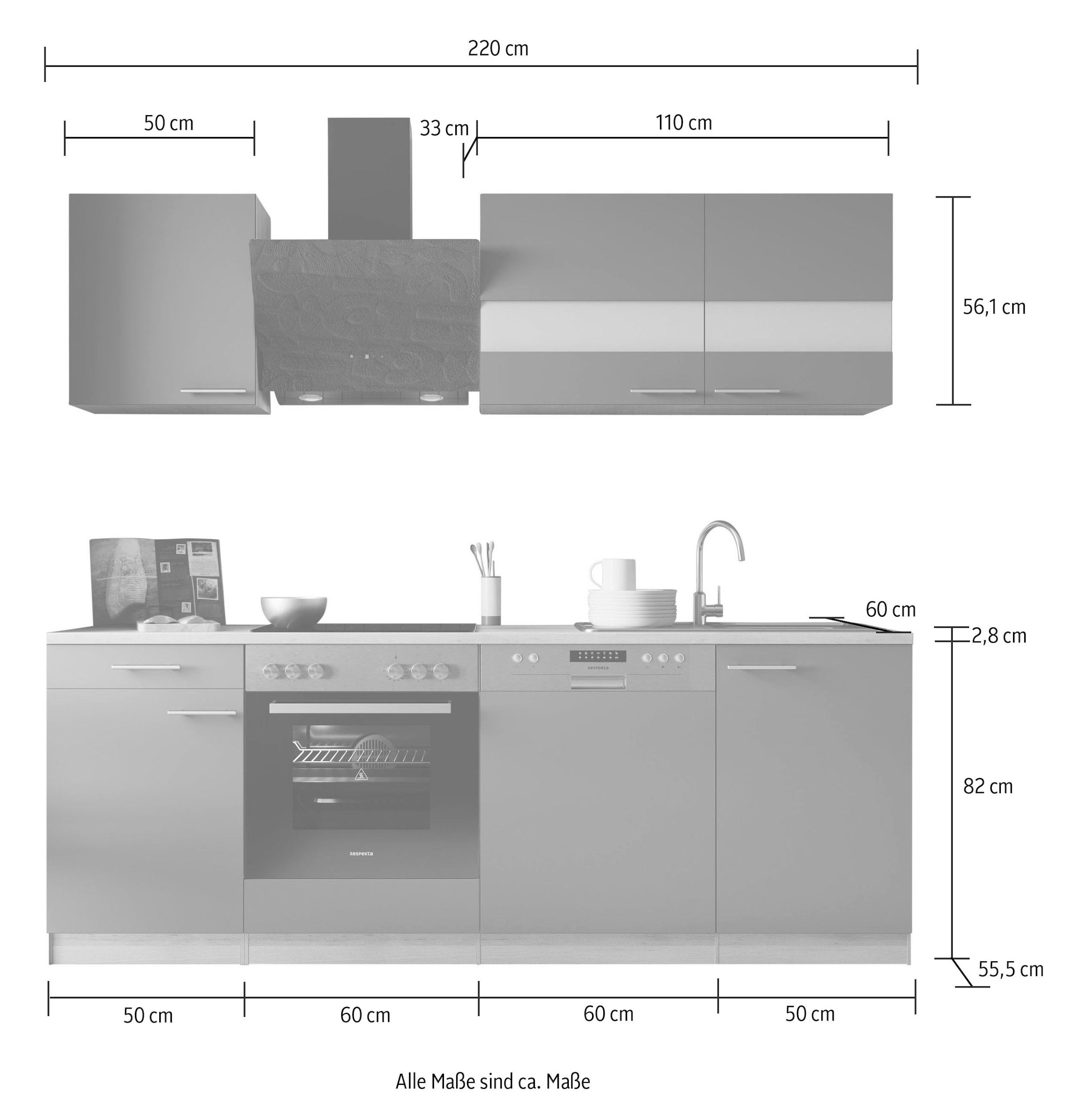 RESPEKTA Küche »Merle« Breite 220 cm, mit Soft-Close, in exklusiver Konfiguration für OTTO