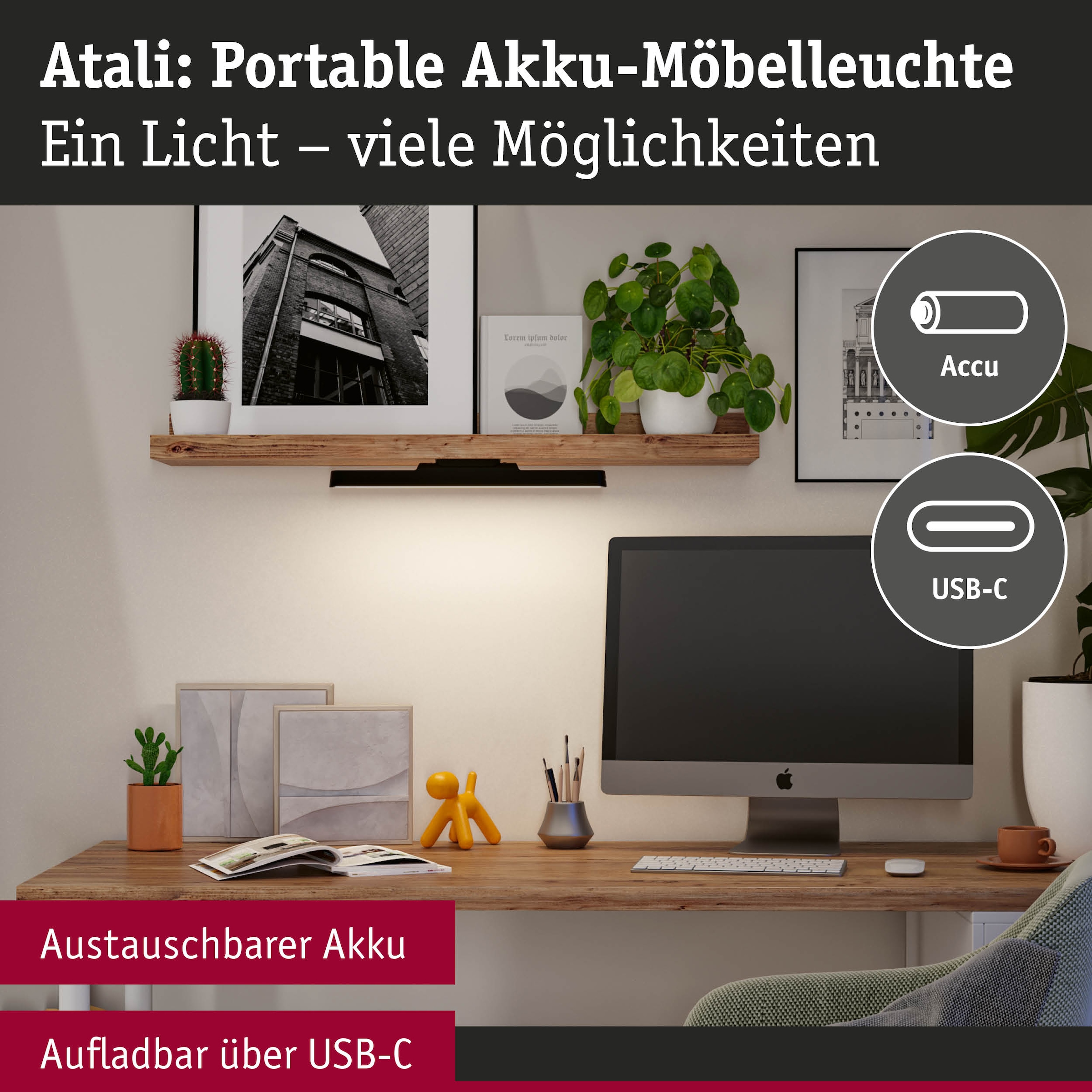 Paulmann Einbauleuchte »Mobile Möbelaufbauleuchte Atali 240lm 4000K« LED-Modul 1 Stk. Neutralweiß Dimmer, Ein-/Ausschalter, USB-Ladefunktion