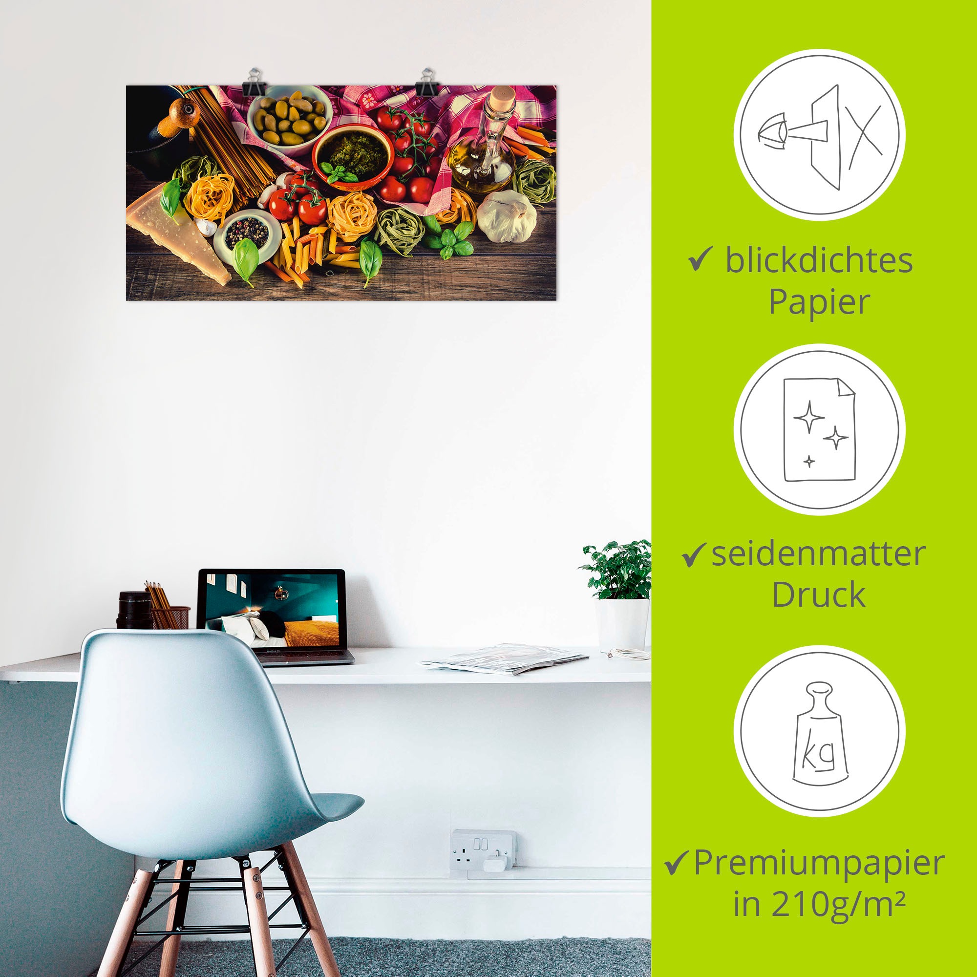 Artland Wandbild »Italienisch mediterrane Lebensmittel«, Lebensmittel, (1 St.), als Alubild, Outdoorbild, Leinwandbild, Poster, Wandaufkleber