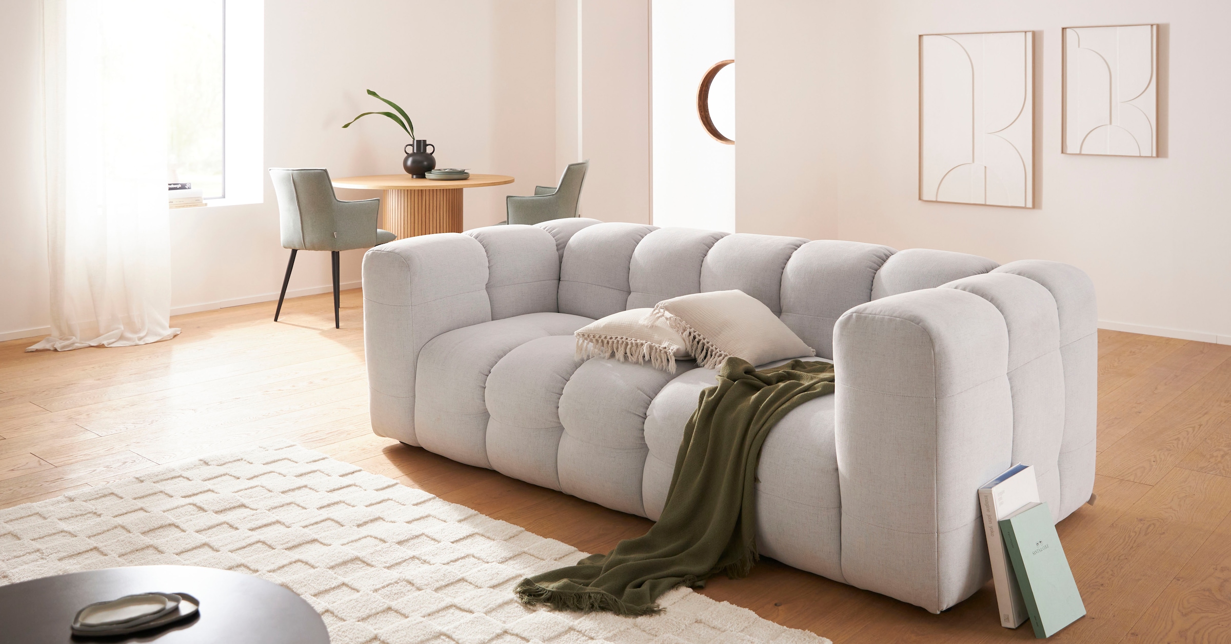 LeGer Home by Lena Gercke 3-Sitzer »TALISHA Designersofa, moderne Steppung, Maße B/T/H: 229/110/75 cm«, moderne Steppung, hoher Sitzkomfort