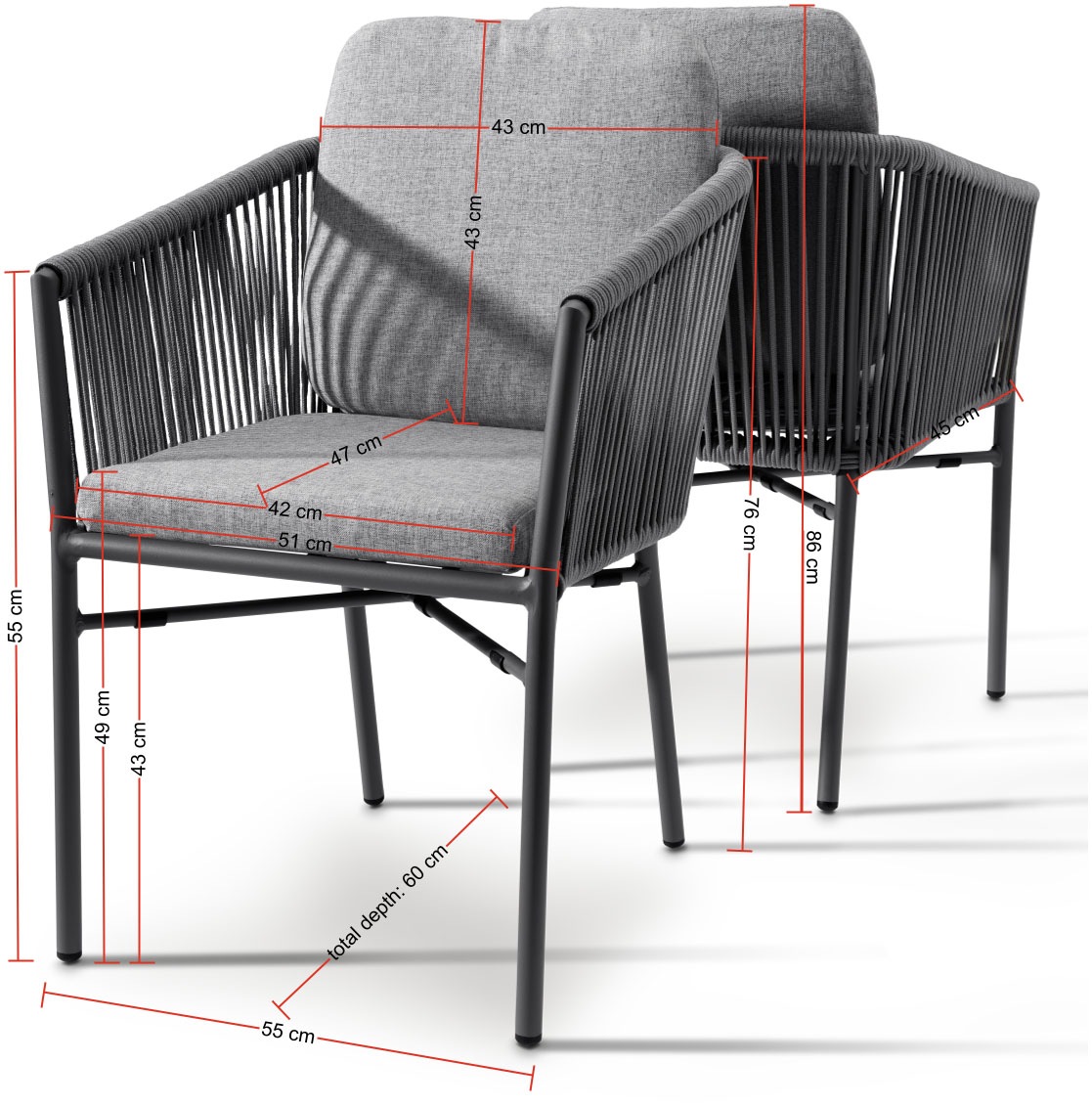 Destiny Garten-Essgruppe »LUCCA BARLETTA 2 Se + Tisch Ø 110x75cm, anthrazit« Set, 10 Stk. tlg. Aluminium, Olefin-Rope, HPL