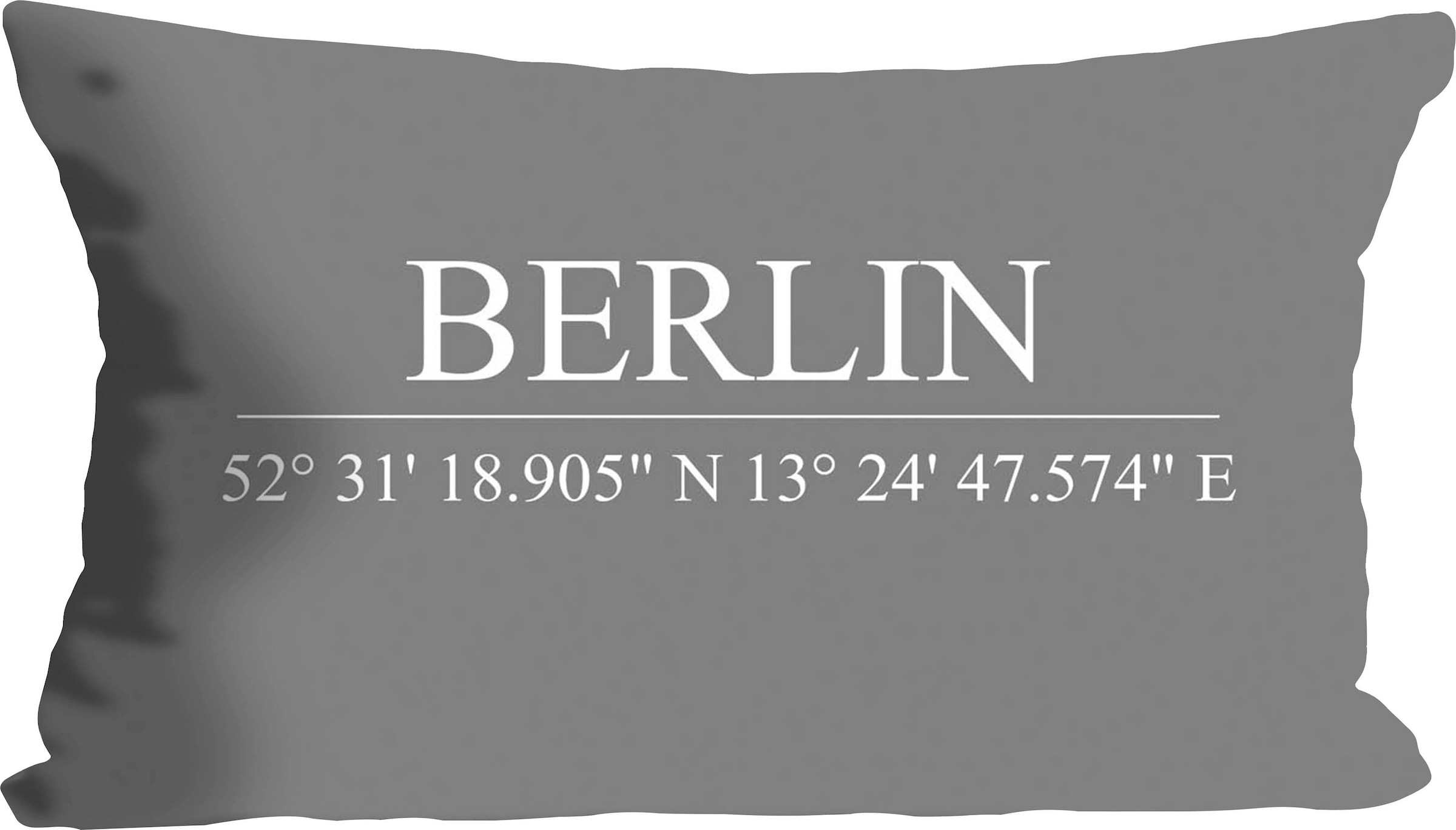 queence Dekokissen »Berlin« Kissenhülle,Grau,Berlin,Schriftzug,Koordinaten,Stadt,Urban,Modern