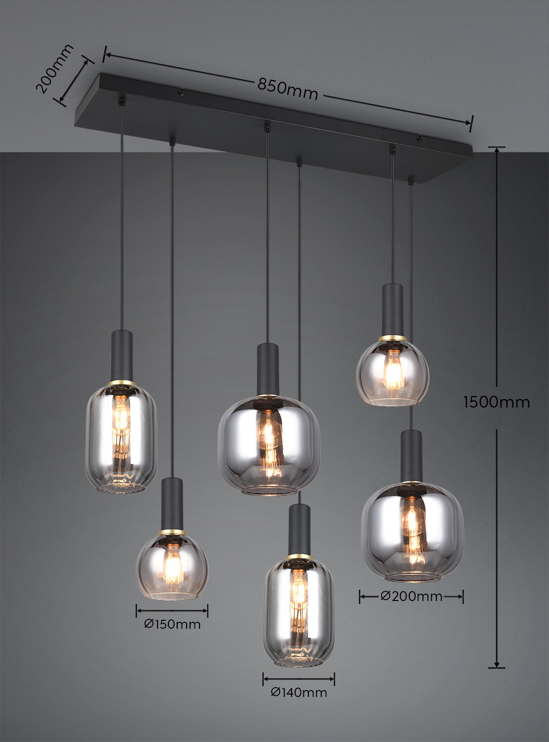 TRIO Leuchten Pendelleuchte »DIVA, E27 Hängelampe 6-flammig mit Glasschirm, exkl 6xE27 max 10W« E27 1 Stk. warmweiß - kaltweiß höhenverstellbar bis max 150cm Hängeleuchte 92x35 cm Wohnzimmer Küche