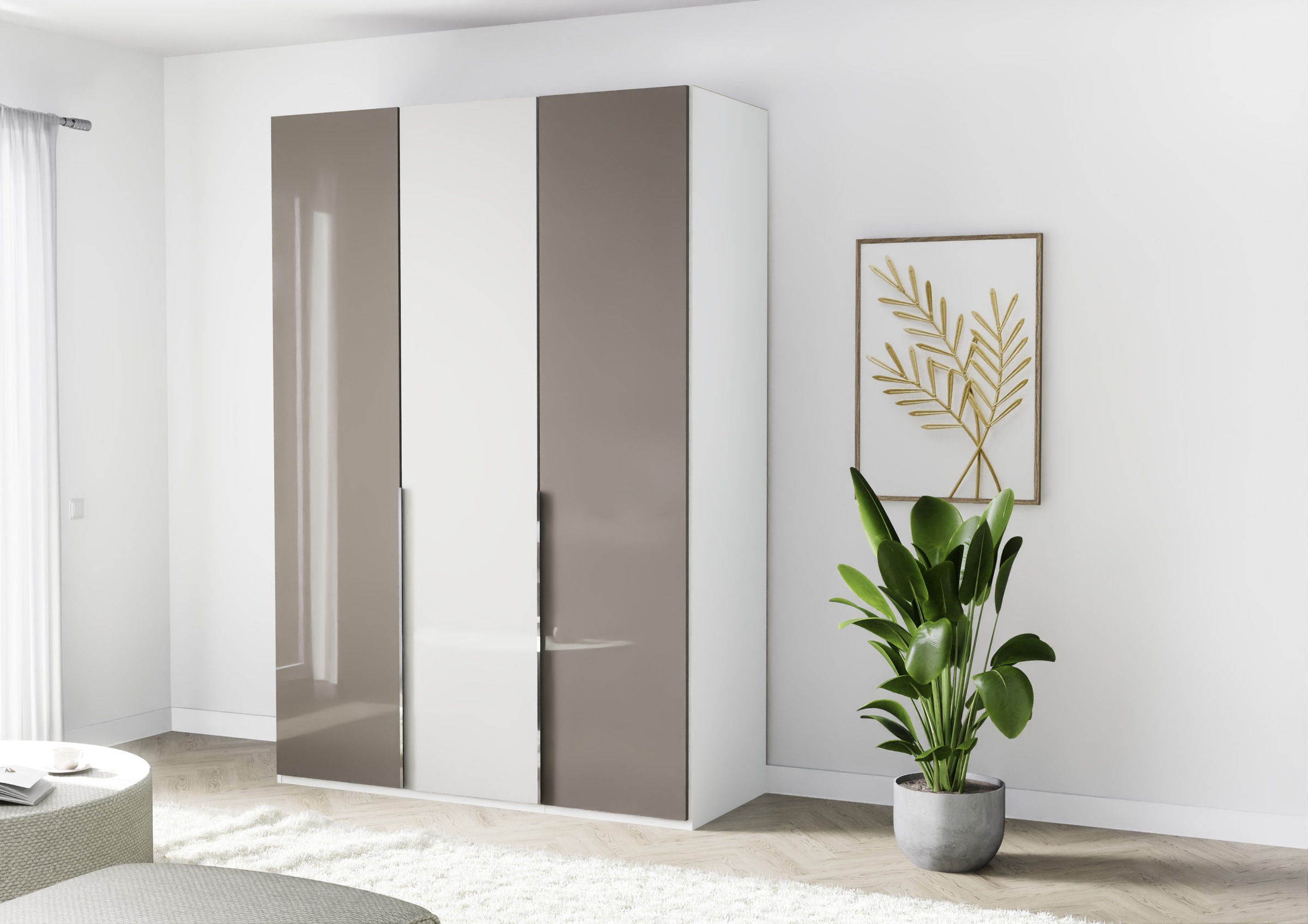 Musterring Kleiderschrank »San Diego, Kleiderschrank, Schrank, Garderobe, mit Glastüren« weiß, Türen gedämpft, 2 Höhen, mehrere Breiten, MADE IN GERMANY, 1 Stk. tlg. 3-türig (gedämpft), 4 Böden, 2 Kleiderstangen, Chromgriffe