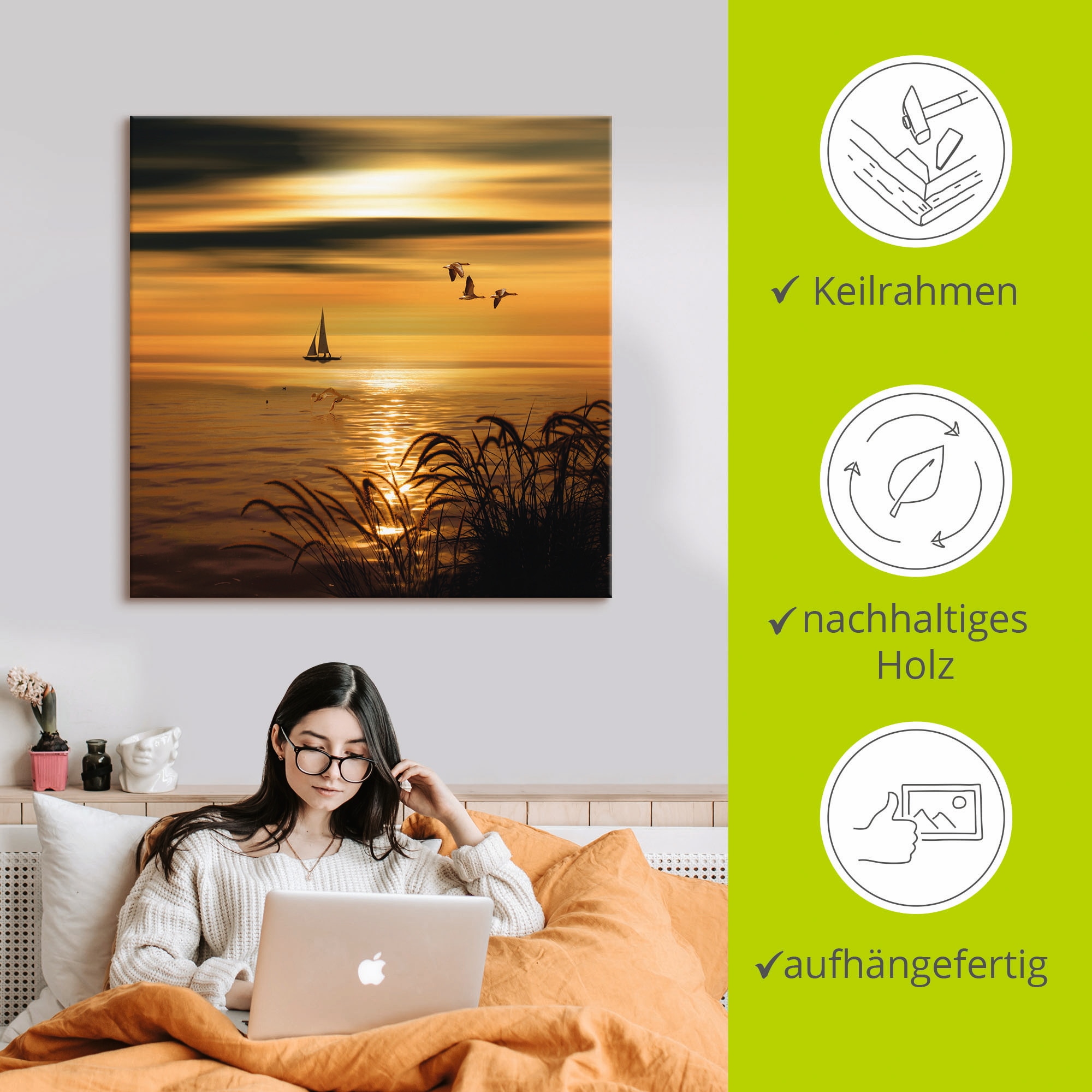 Artland Leinwandbild »Goldene See Impressionen« Gewässer 1 Stk. tlg. auf Holzrahmen gespannt