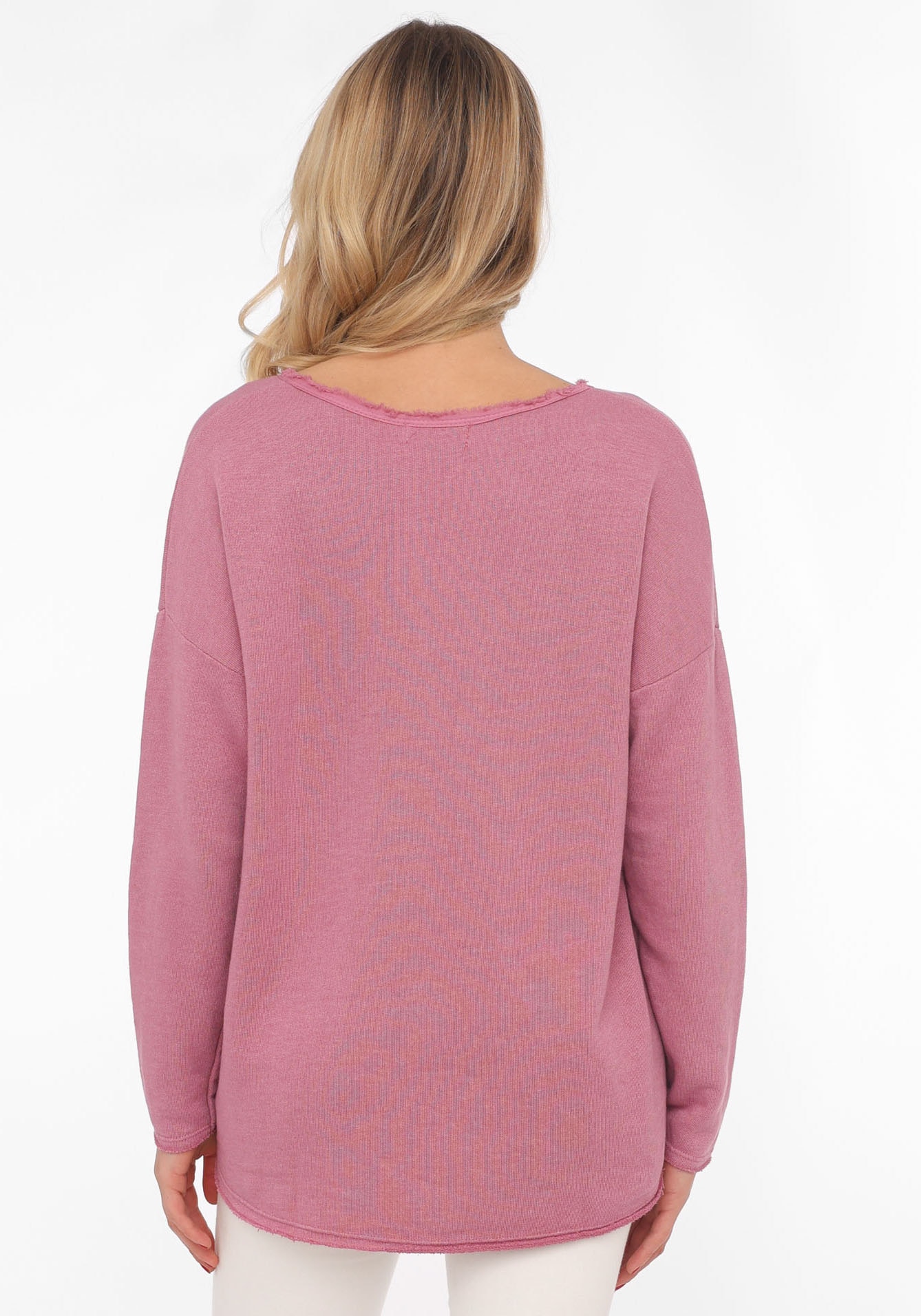 Zwillingsherz Sweatshirt »"Positive Mind"«, ausgefranster V-Ausschnitt, Used Look, Langarm, Schriftzug