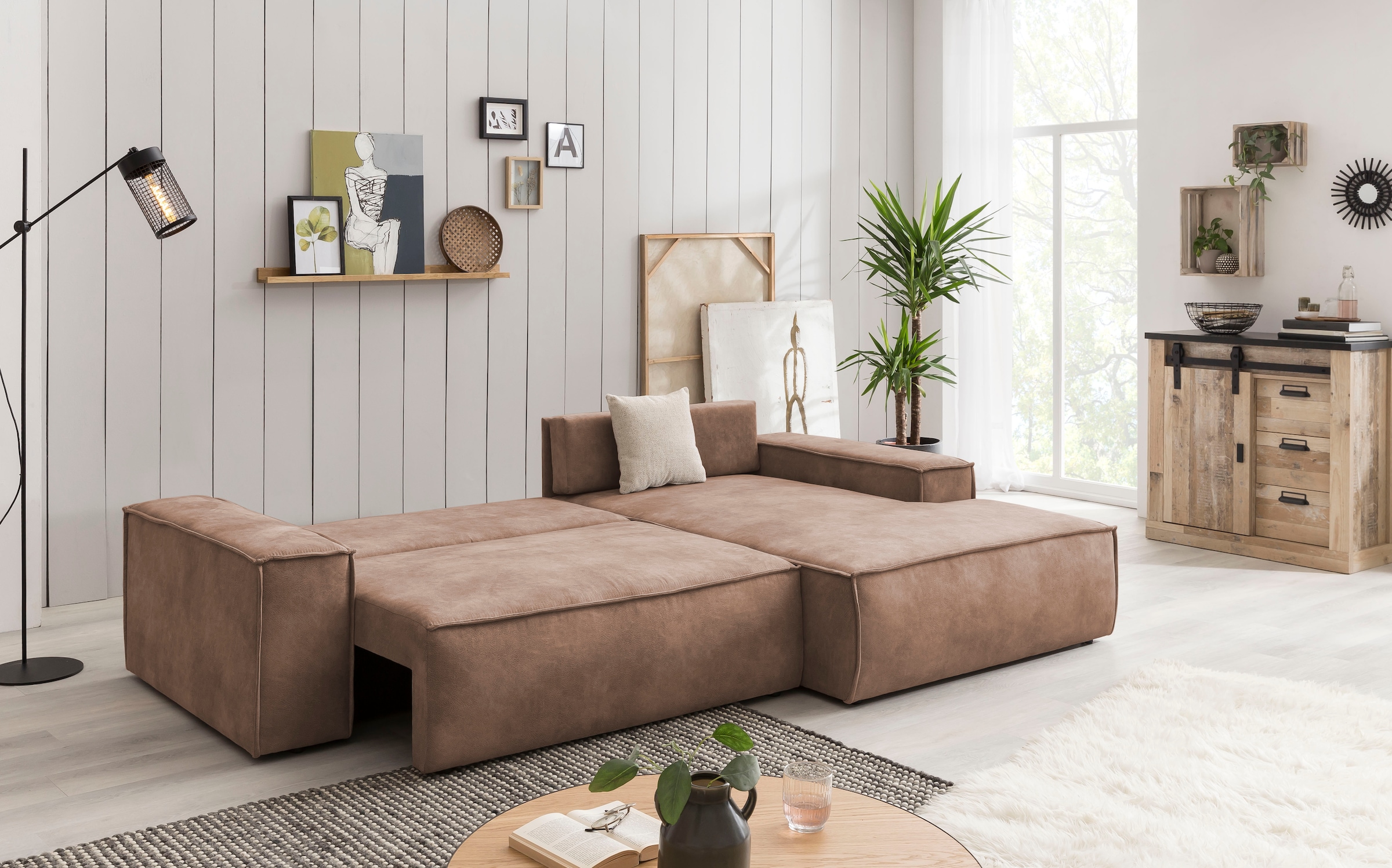 Ecksofa SHERWOOD Schlafsofa, mit Bettkasten, Cord-Bezug