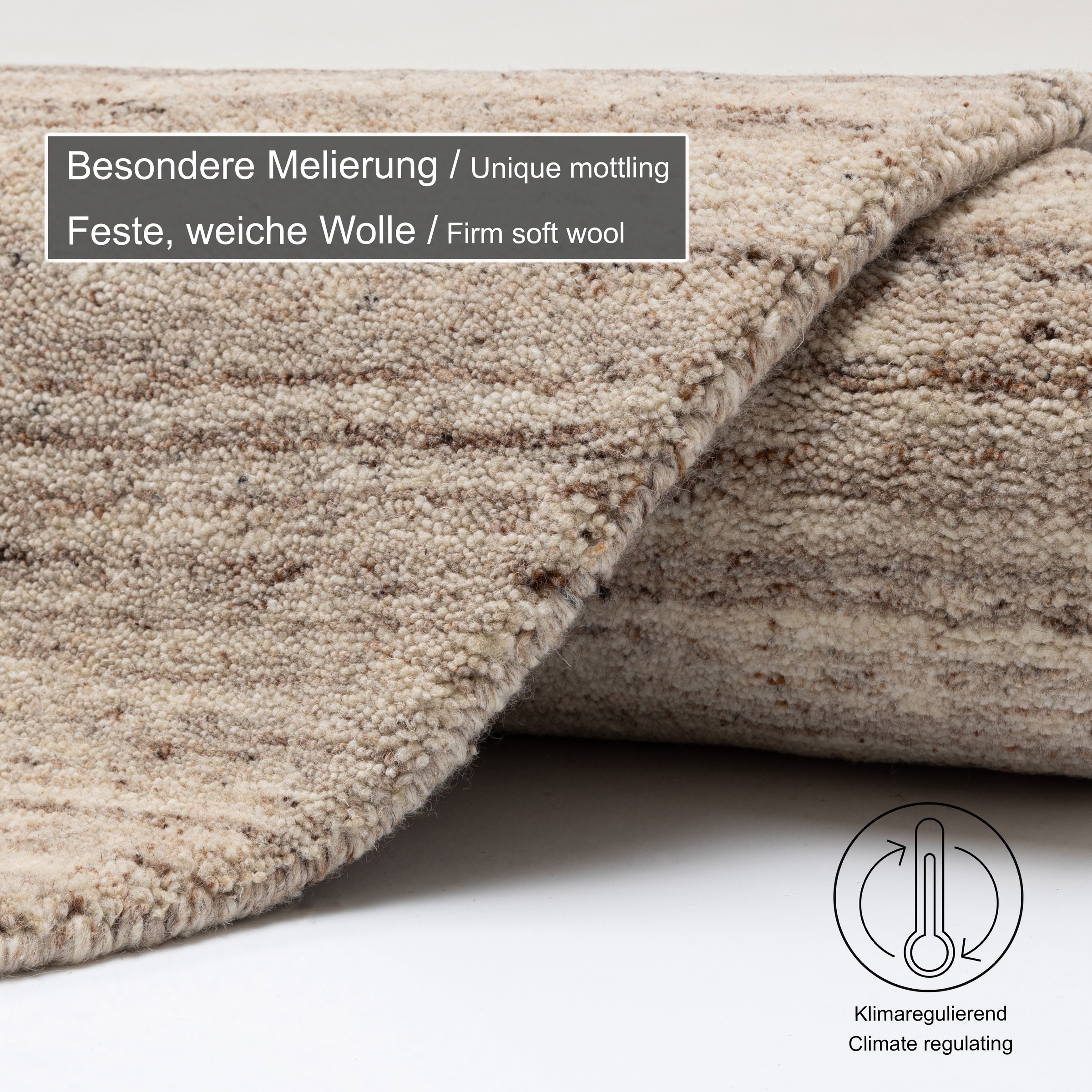 THEKO Wollteppich »Pure UNI« rund 14 mm Höhe Handwebteppich, meliert, reine Wolle, handgewebt