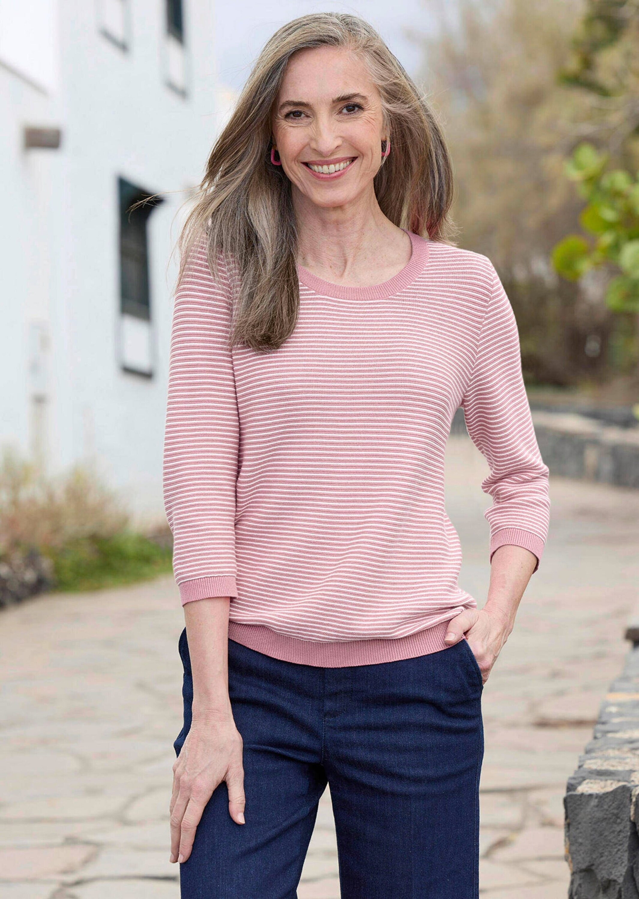 GOLDNER Rundhalspullover »Halbarm Ringelpullover aus Baumwolle« Rundhalsausschnitt