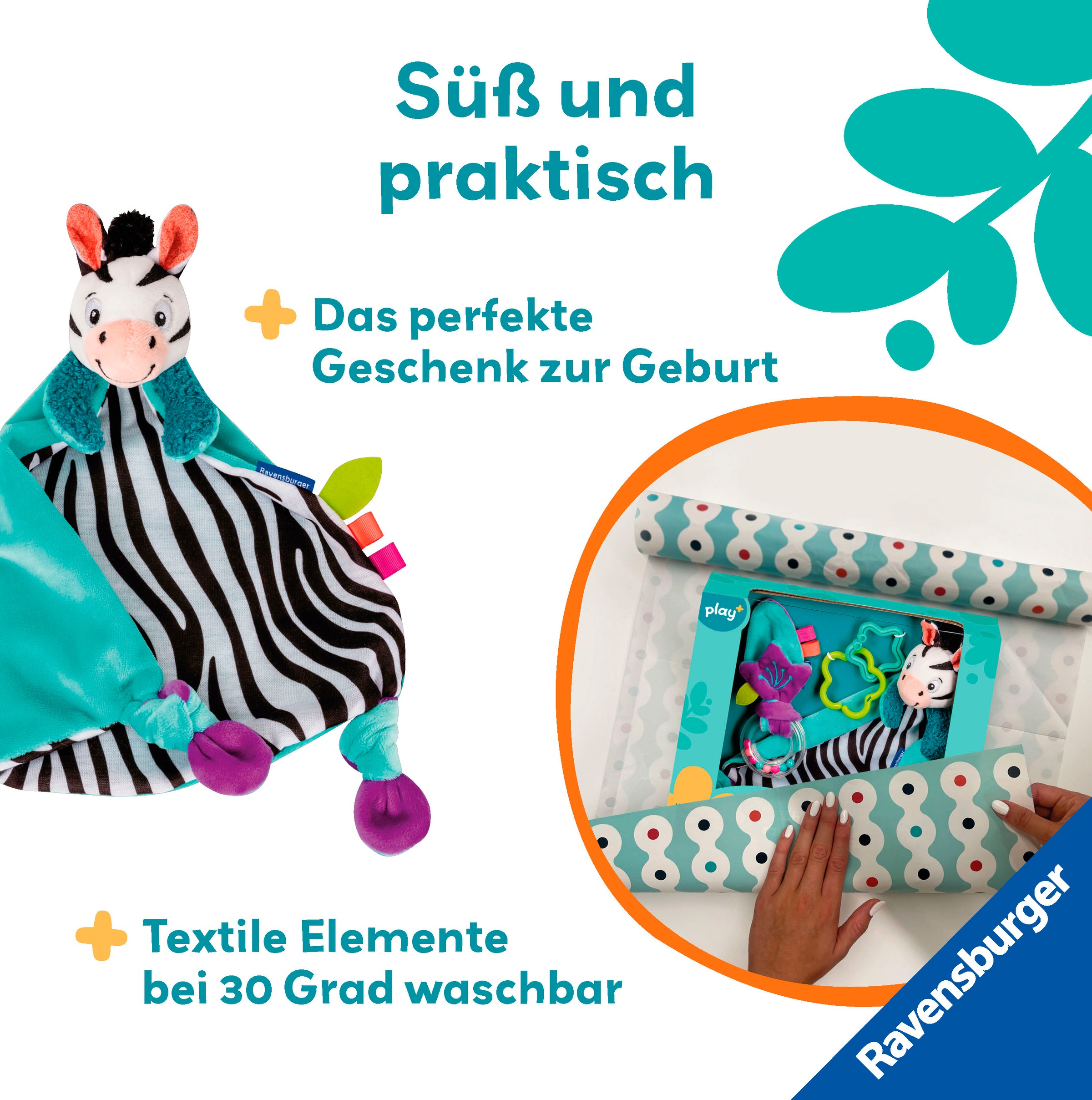 Ravensburger Greifspielzeug »Play+ Fühlen, rasseln, spielen (Geschenk-Set: Zebra)«