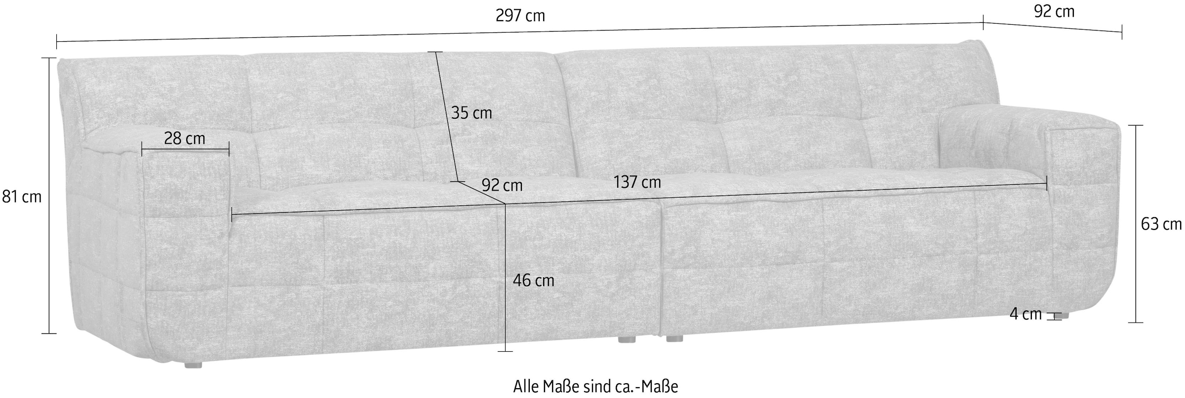 WOOOD 4-Sitzer »Sofa Timor«, frei im Raum stellbar, mit Chenille gefüttert, H 81 cm x B 297 cm