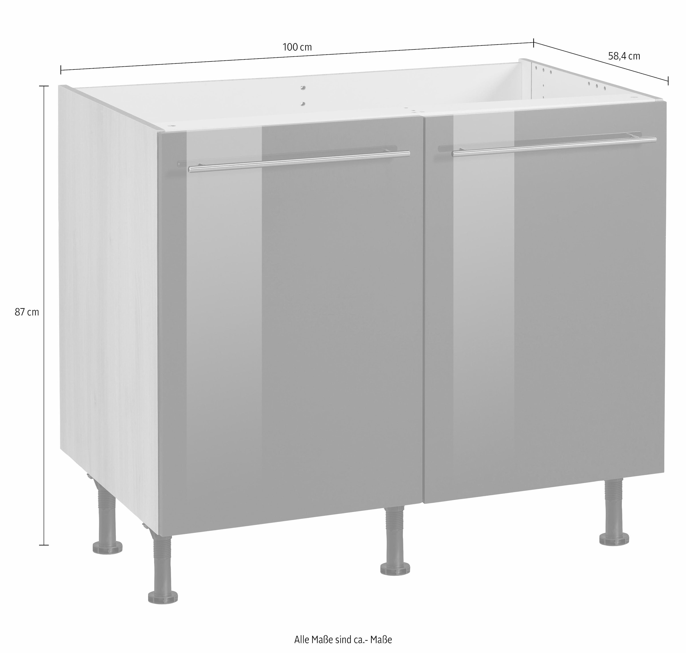 OPTIFIT Spülenschrank »Bern«, 100 cm breit, mit 2 Türen, höhenverstellbare  Füße, mit Metallgriffen auf Rechnung bestellen