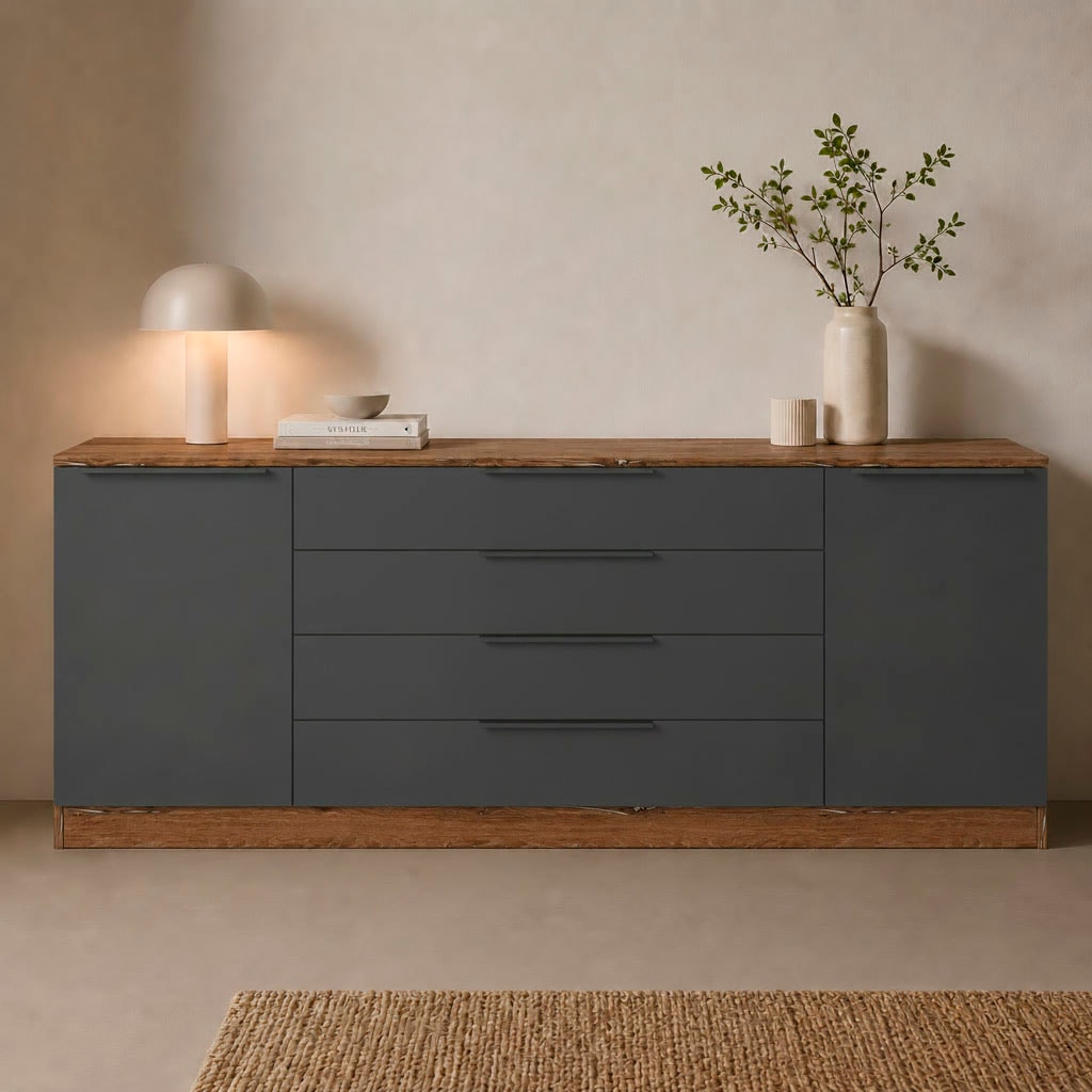 borchardt Möbel Sideboard »Tom, moderne Kommode mit Metallgriffen, 200cm breit« 2 Türen, 3 Schubfächer, Metallgriffe anthrazit,